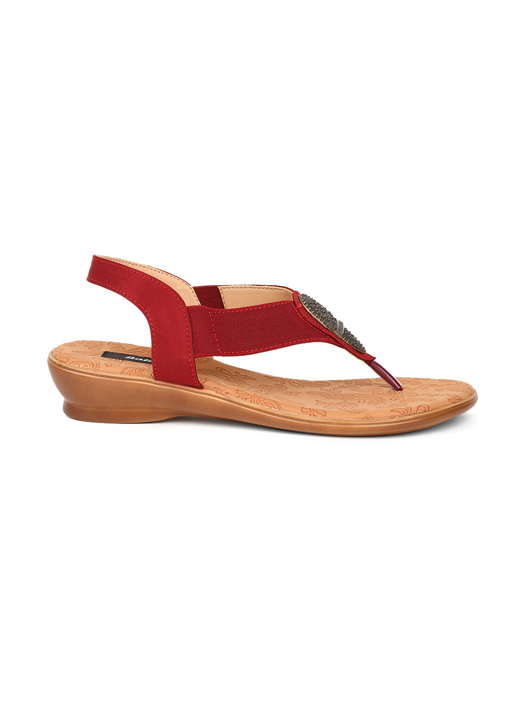 Bata Women's Maroon T-Strap Flat Sandals - Maroon