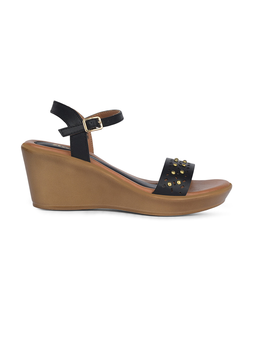 Bata Women Black Ankle Strap Wedge Heel Sandal - Black - View 2