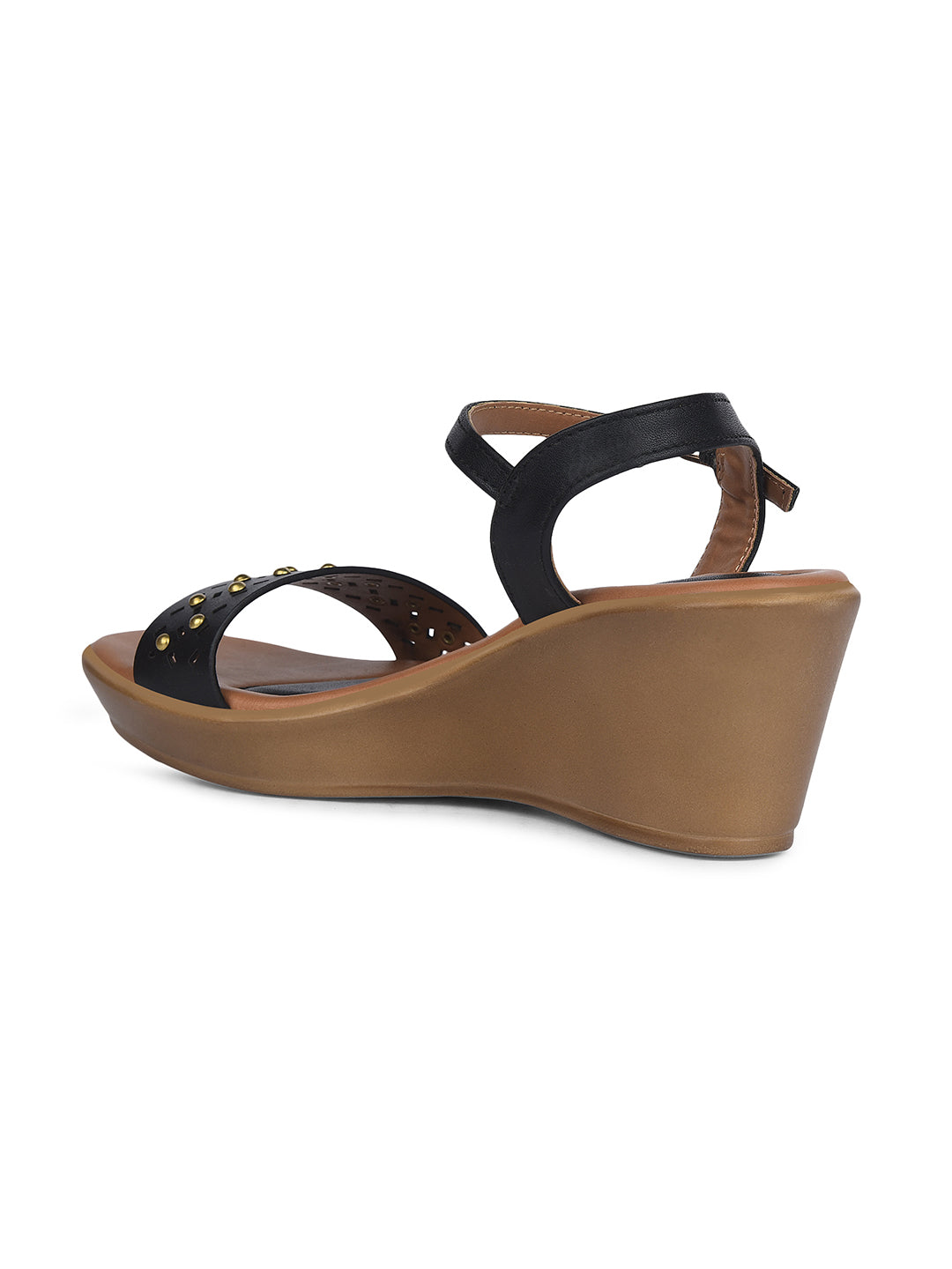 Bata Women Black Ankle Strap Wedge Heel Sandal - Black - View 3