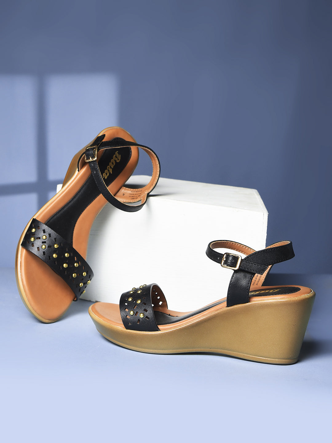 Bata Women Black Ankle Strap Wedge Heel Sandal - Black - View 6