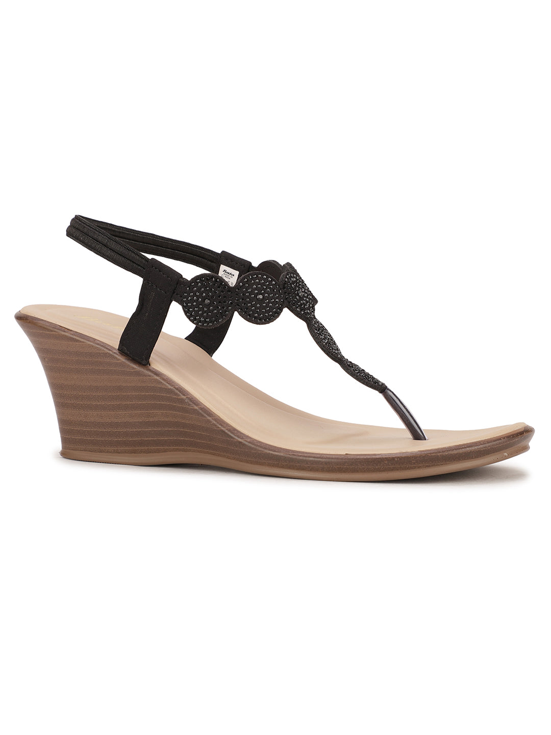 Bata Women Black BackStrap Wedge Heel Sandal - Black - View 1