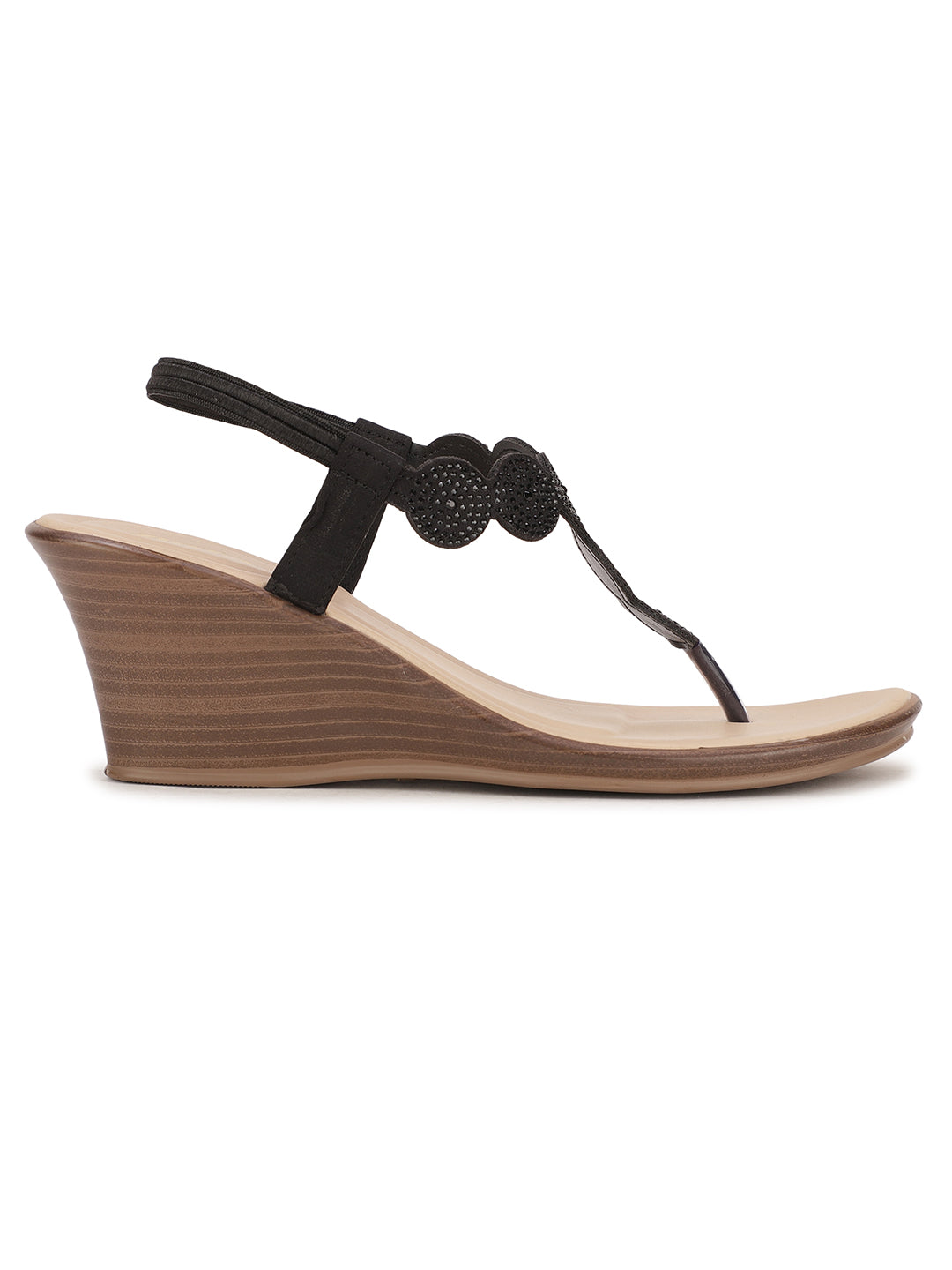 Bata Women Black BackStrap Wedge Heel Sandal - Black - View 2