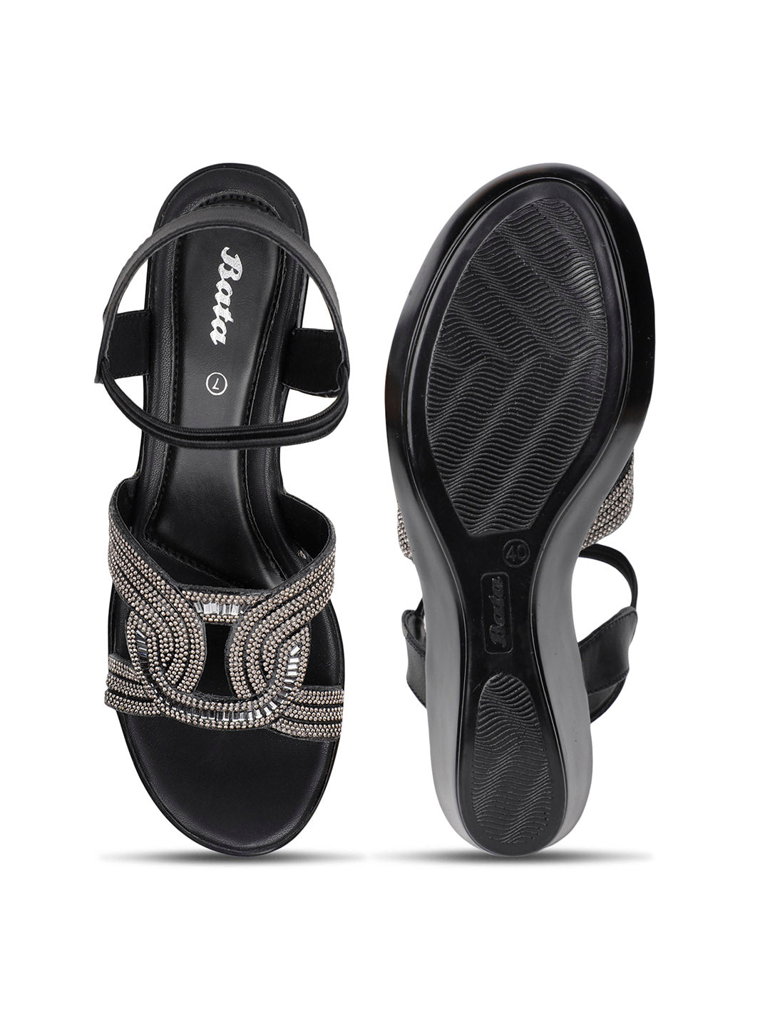 Bata Women Black Ankle Strap Wedge Heel Sandal - Black - View 4