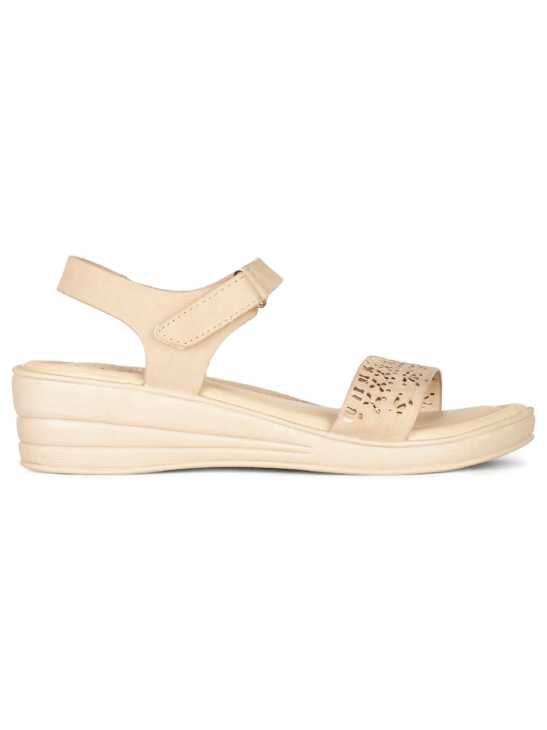 Bata Comfit Women Beige Velcro Strap Wedge Heel Sandal - Beige - View 2