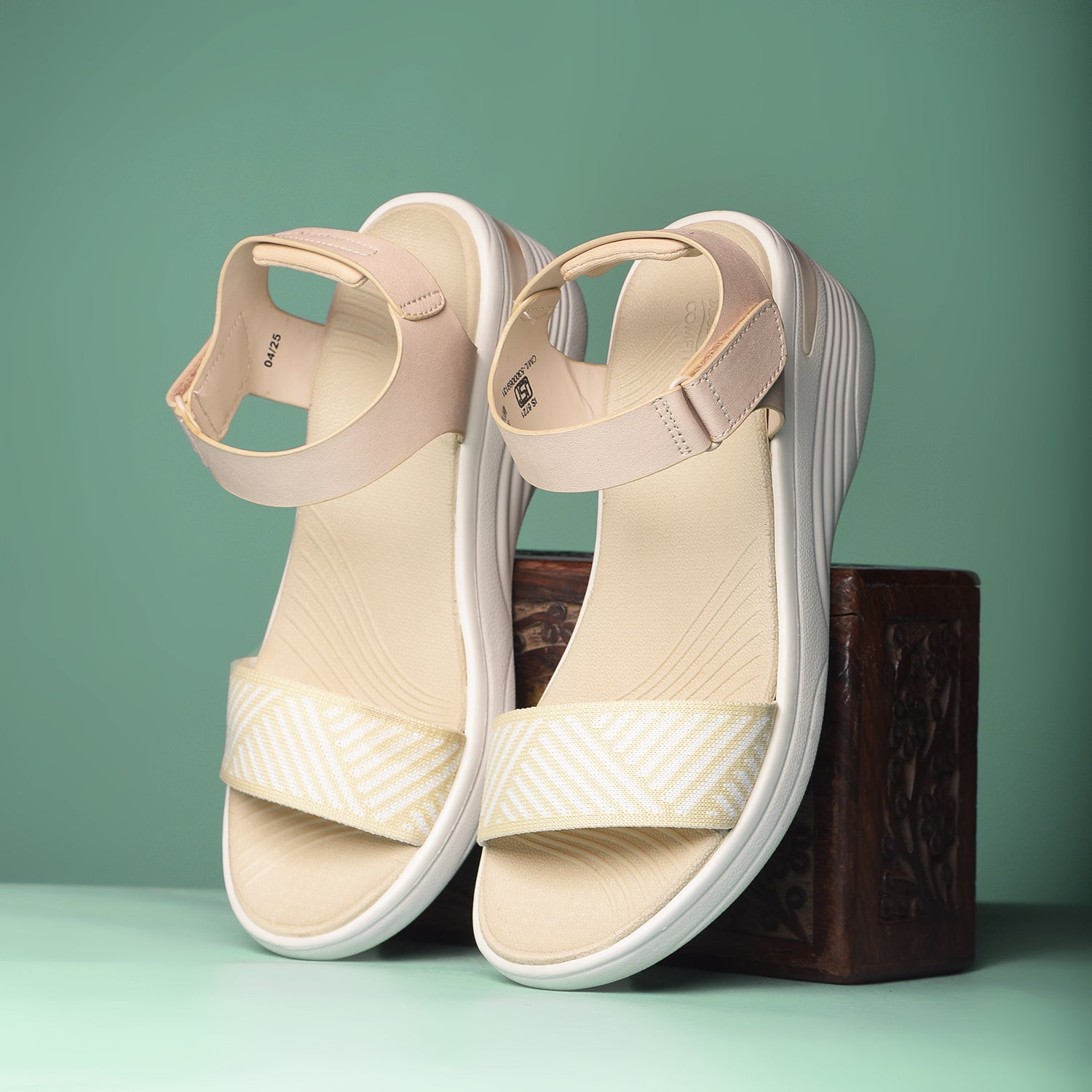 Bata Comfit Women Beige Velcro Strap Wedge Heel Sandal - Beige - View 6