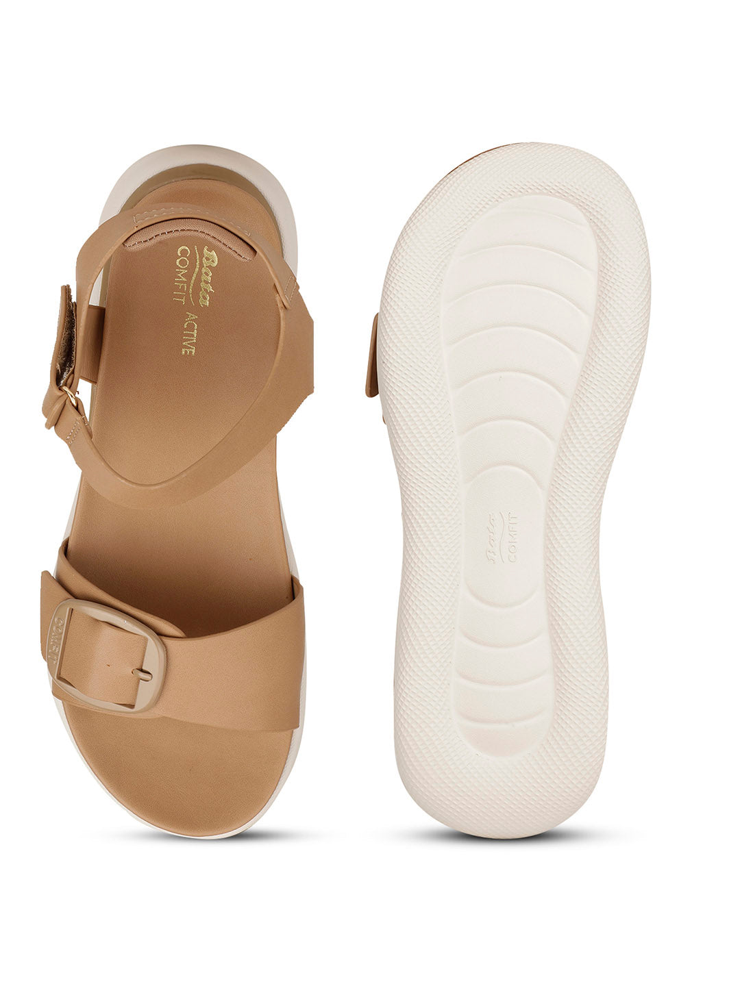 Bata Comfit Women Beige Velcro Strap Wedge Heel Sandal - Beige - View 4