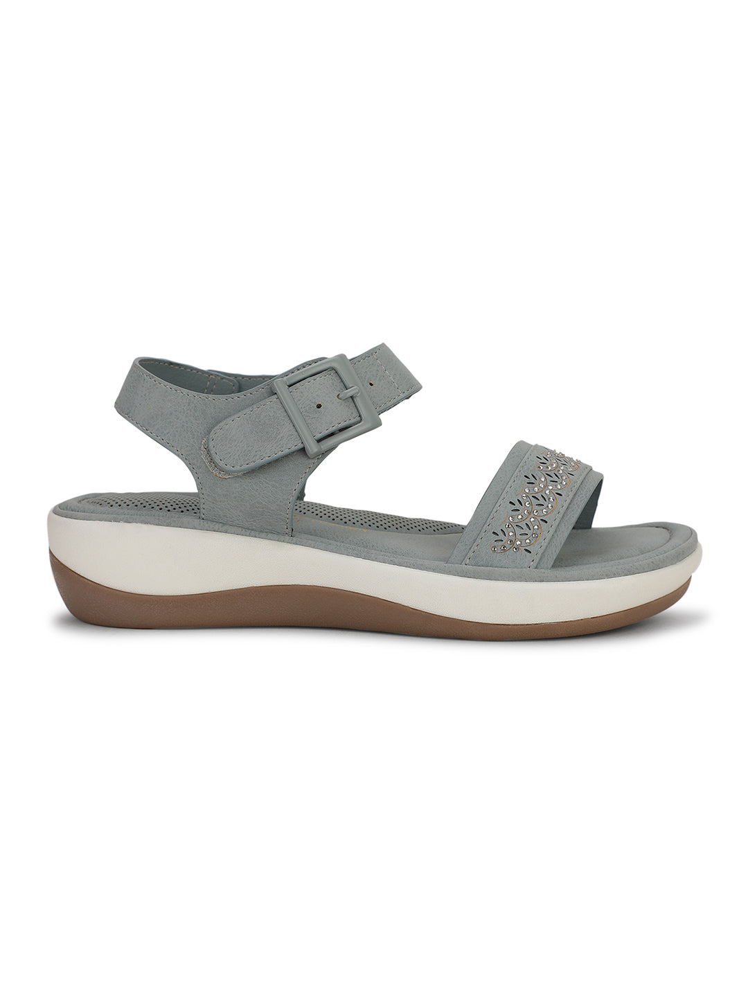 Bata Comfit Women Light Blue Velcro Strap Wedge Heel Sandal - Light Blue - View 2