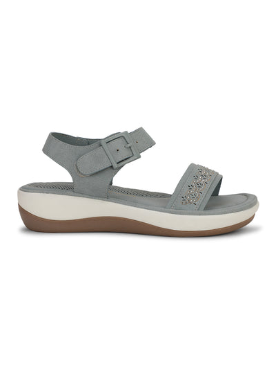 Bata Comfit Women Light Blue Velcro Strap Wedge Heel Sandal - Light Blue - View 2
