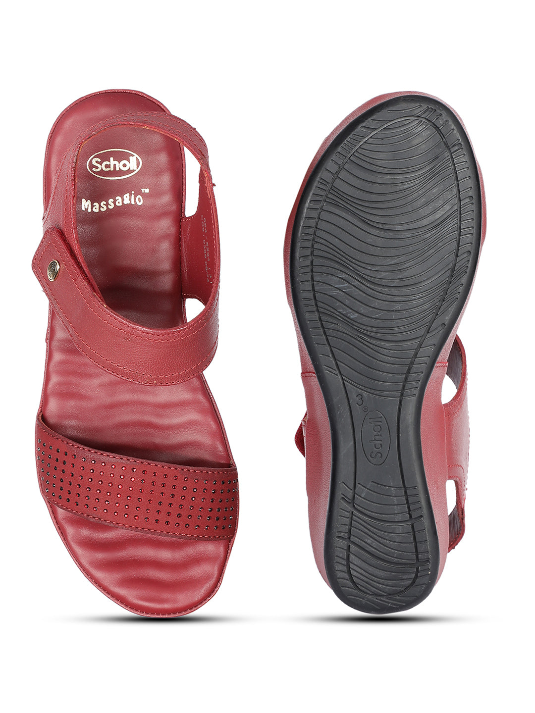 Scholl Women Maroon Velcro Strap Wedge Heel Sandal - Maroon - View 4