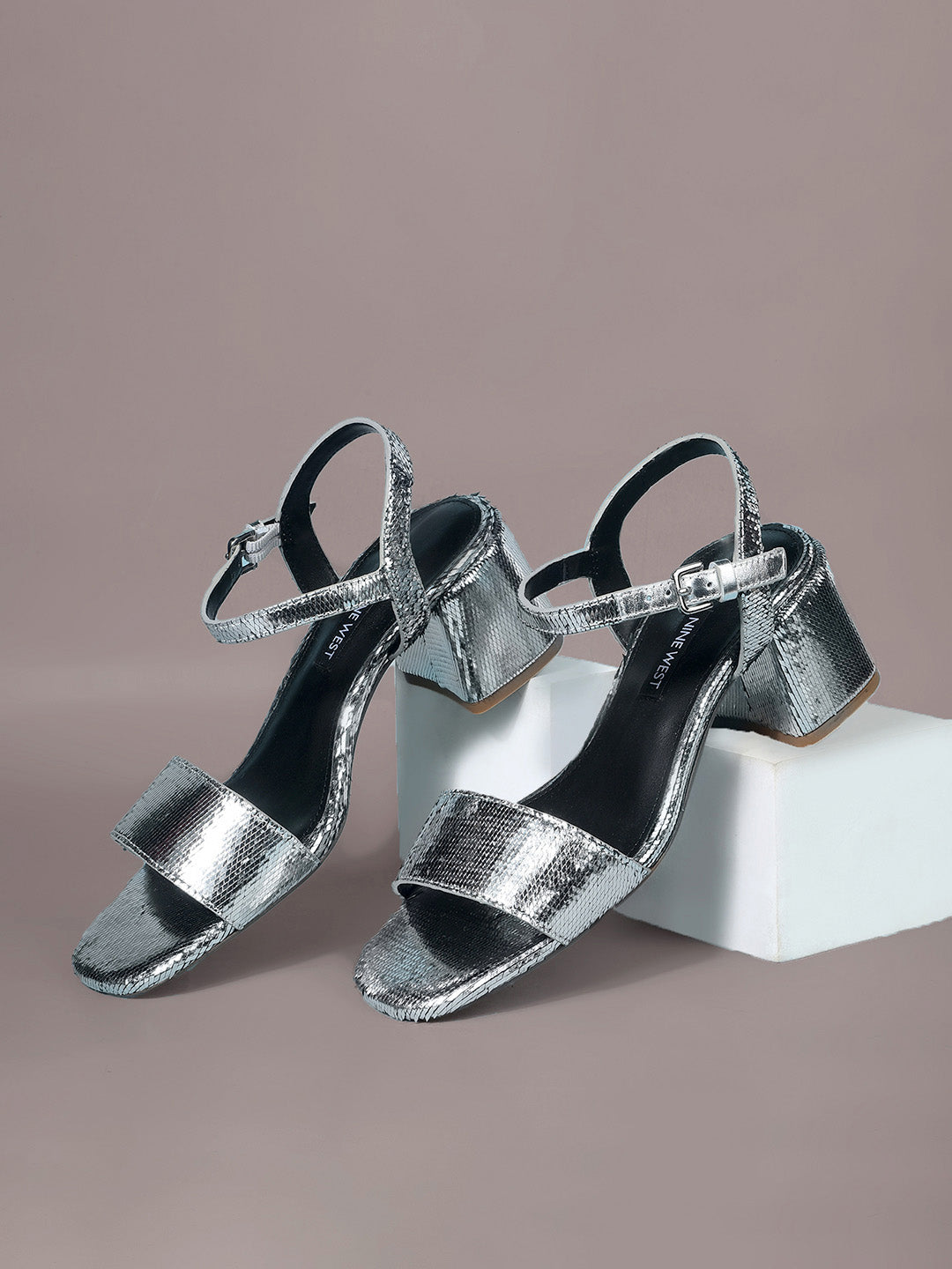 Nine West Women's Gunmetal Block Heel Sandals - Gunmetal