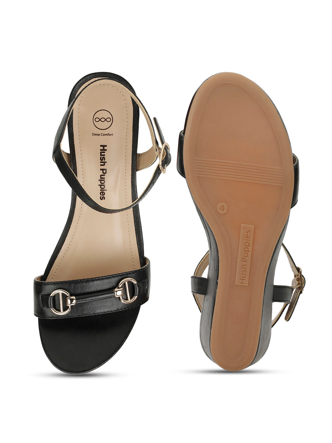 Hush Puppies Women Black Ankle Strap Wedge Heel Sandal - Black - View 4
