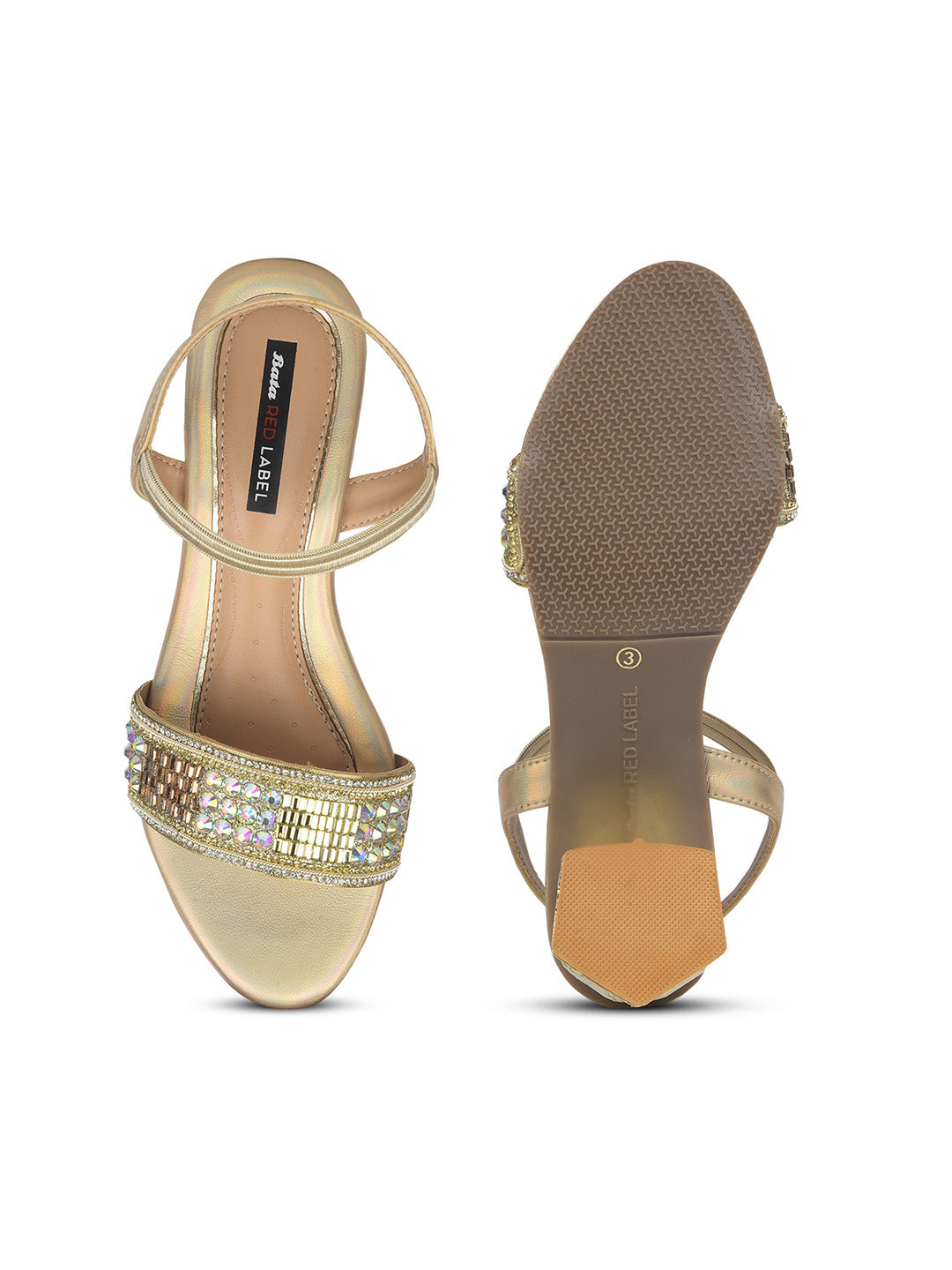 Bata Women Gold Ankle Strap Block Heel Sandal - Gold - View 4
