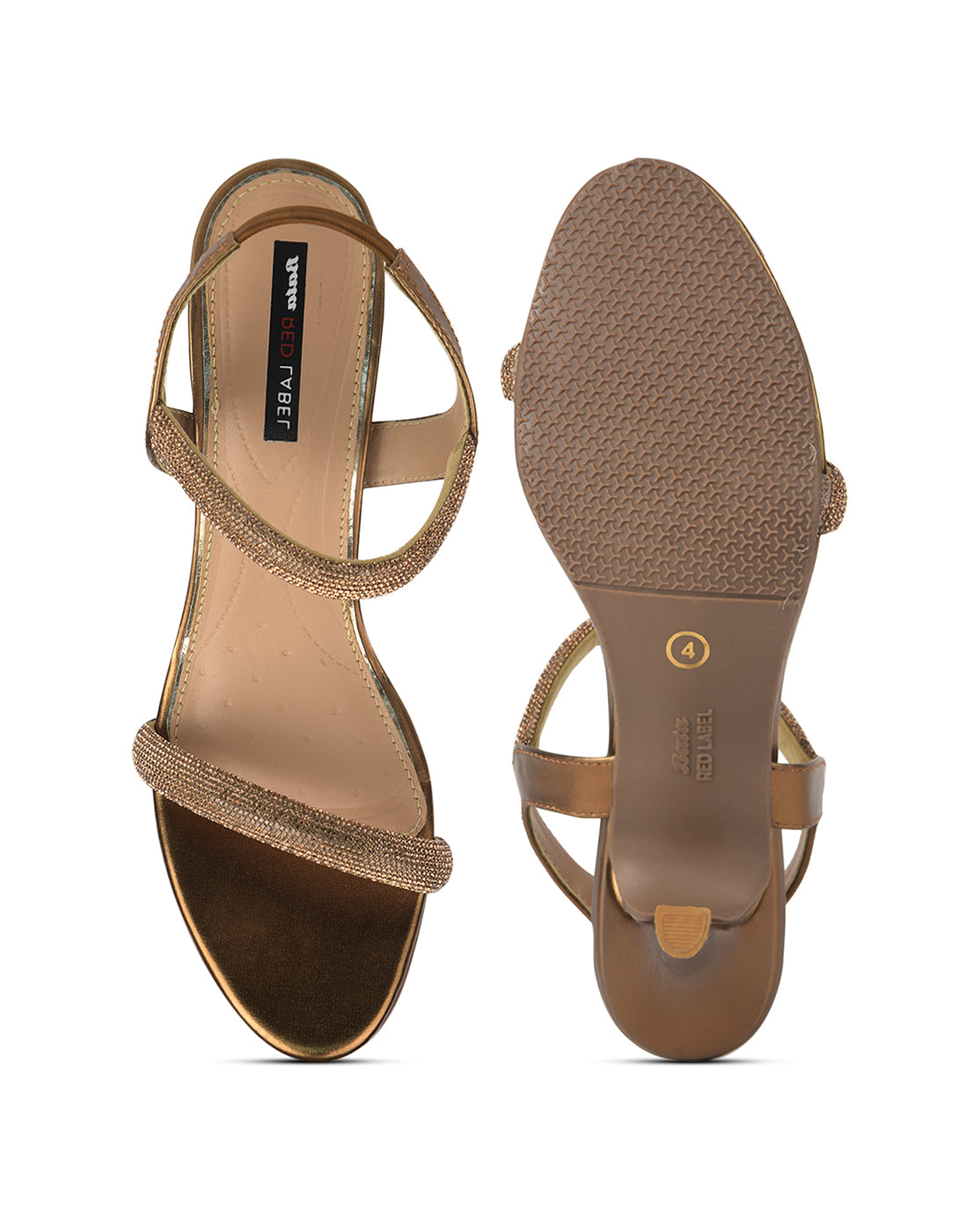 Bata Women Gold Ankle Strap Kitten Heel Sandal - Gold - View 4