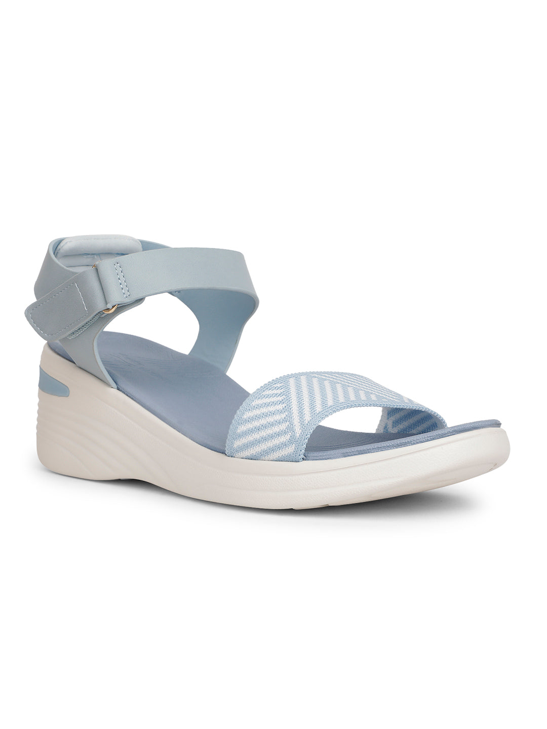 Bata Comfit Women Light Blue Velcro Strap Wedge Heel Sandal - Light Blue - View 1