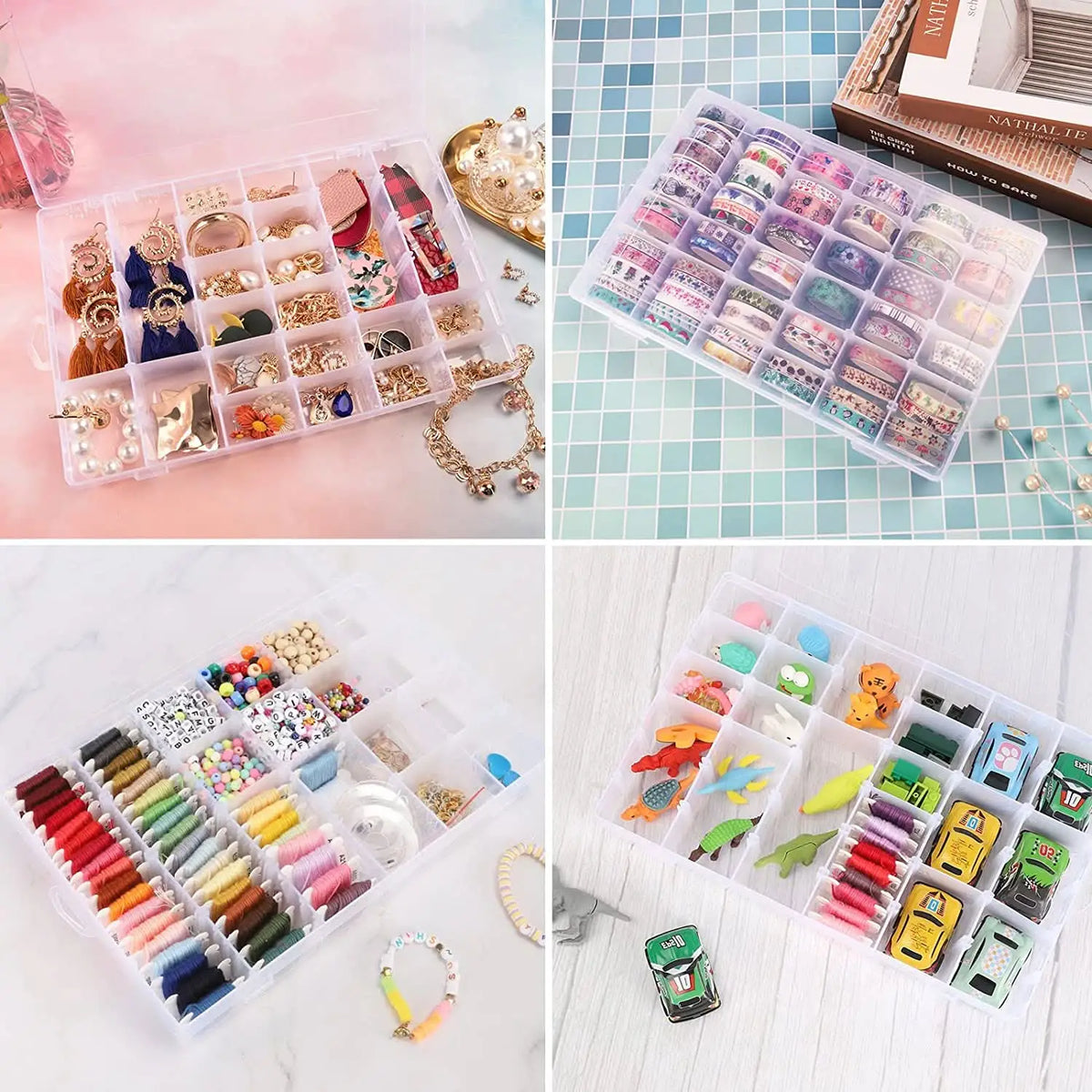 36 Grids Clear Plastic Organizer Jewelry Storage Box With Adjustable Dividers Transparent Organizer Box (1pc) HP DD