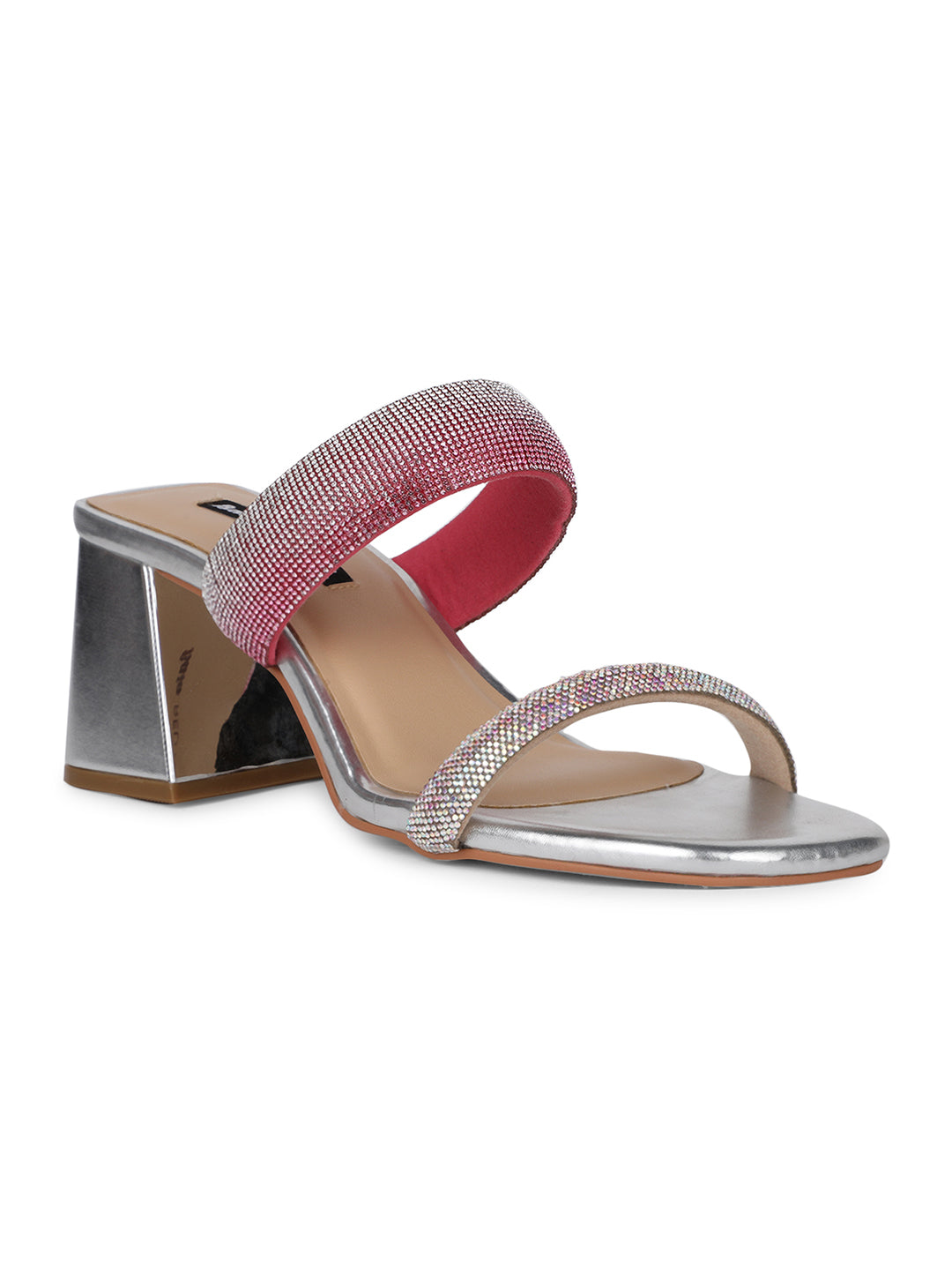 Bata Women Silver Block Heel Mule Sandal - Silver - View 1
