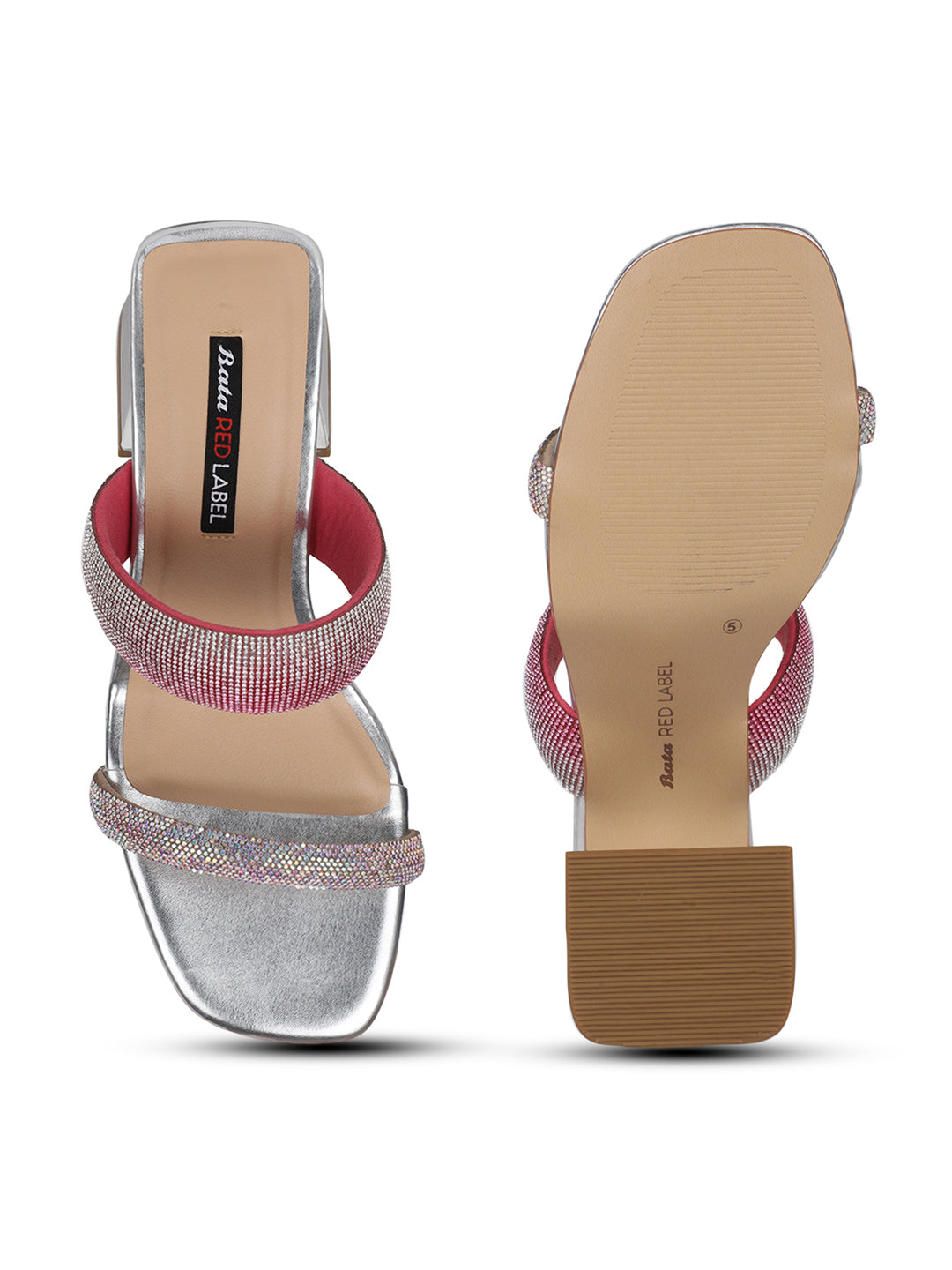 Bata Women Silver Block Heel Mule Sandal - Silver - View 4