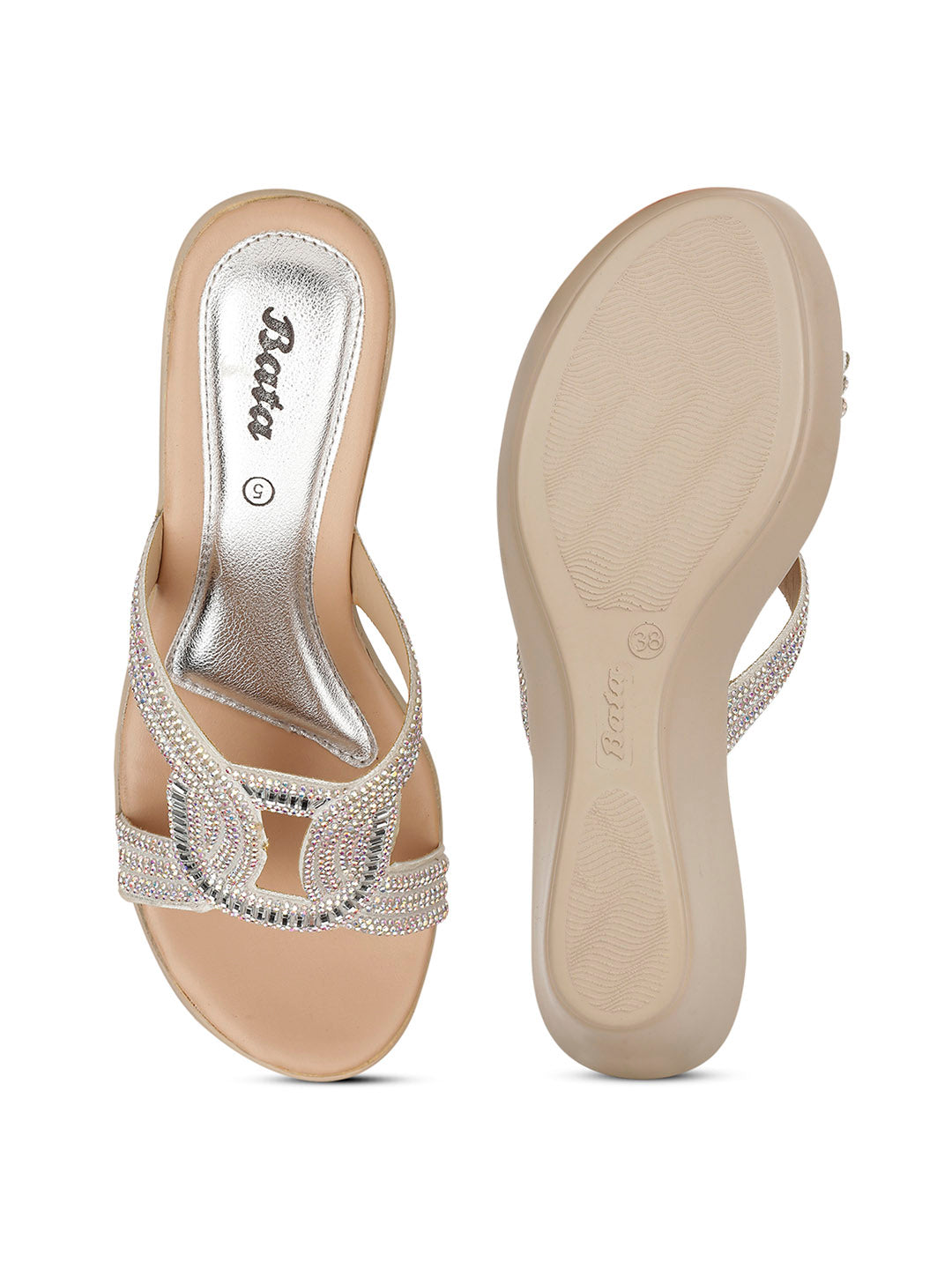 Bata Women Silver Wedge Heel Mule Sandal - Silver - View 4