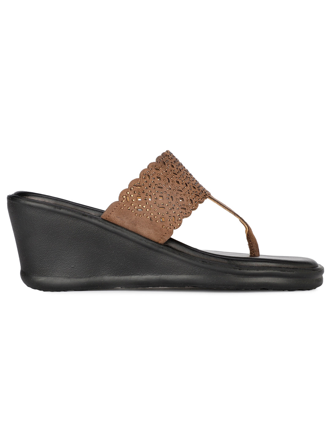 Bata Women Brown Wedge Heel Thong Sandal - Brown - View 2