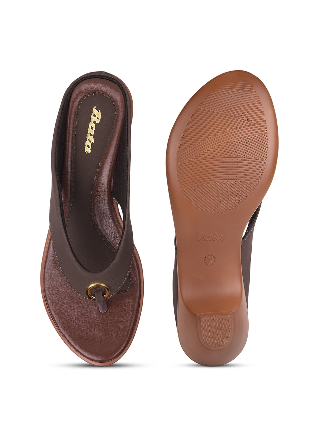 Bata Women Brown Block Heel Thong Sandal - Brown - View 4