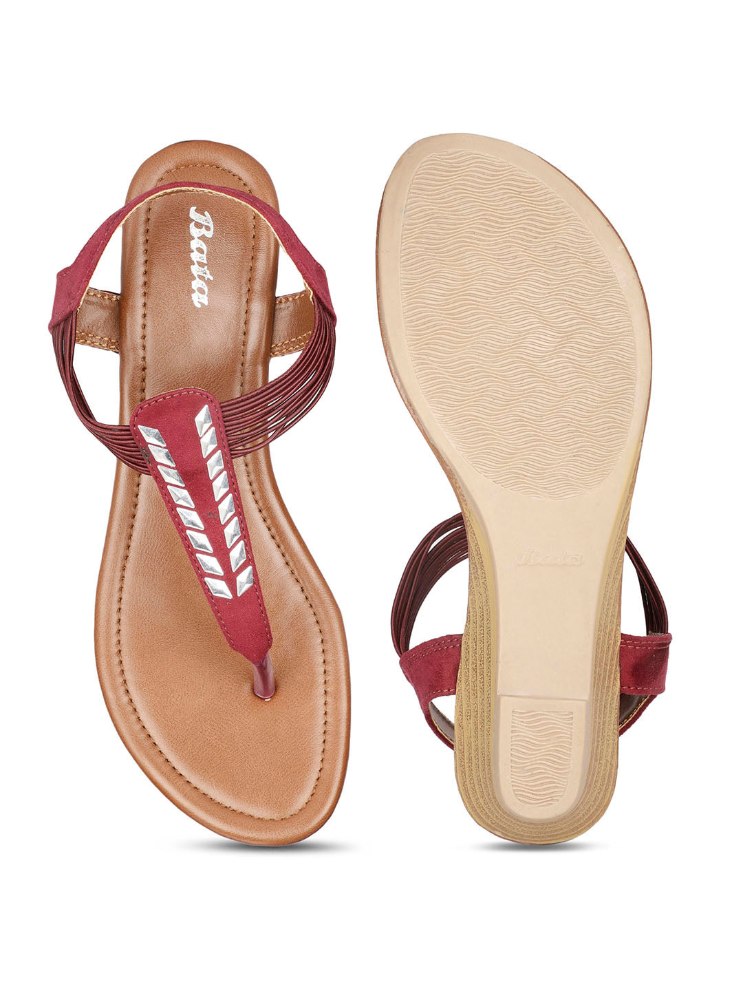 Bata Women Maroon Wedge Heel Thong Sandal - Maroon - View 4