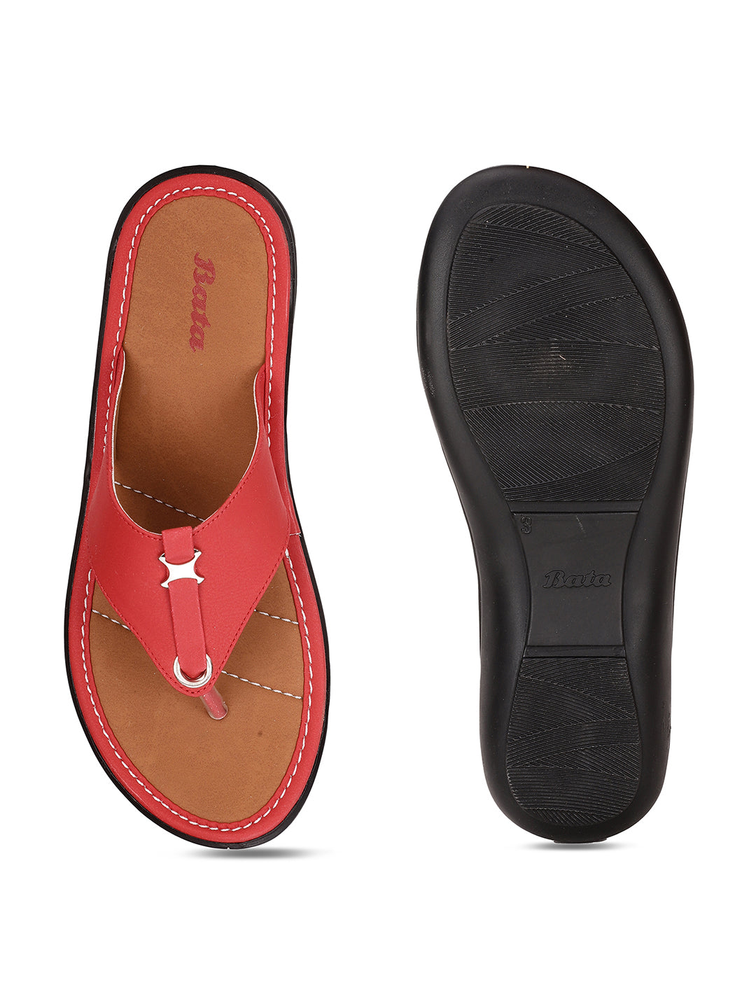 Bata Women Red Wedge Heel Thong Sandal - Red - View 4