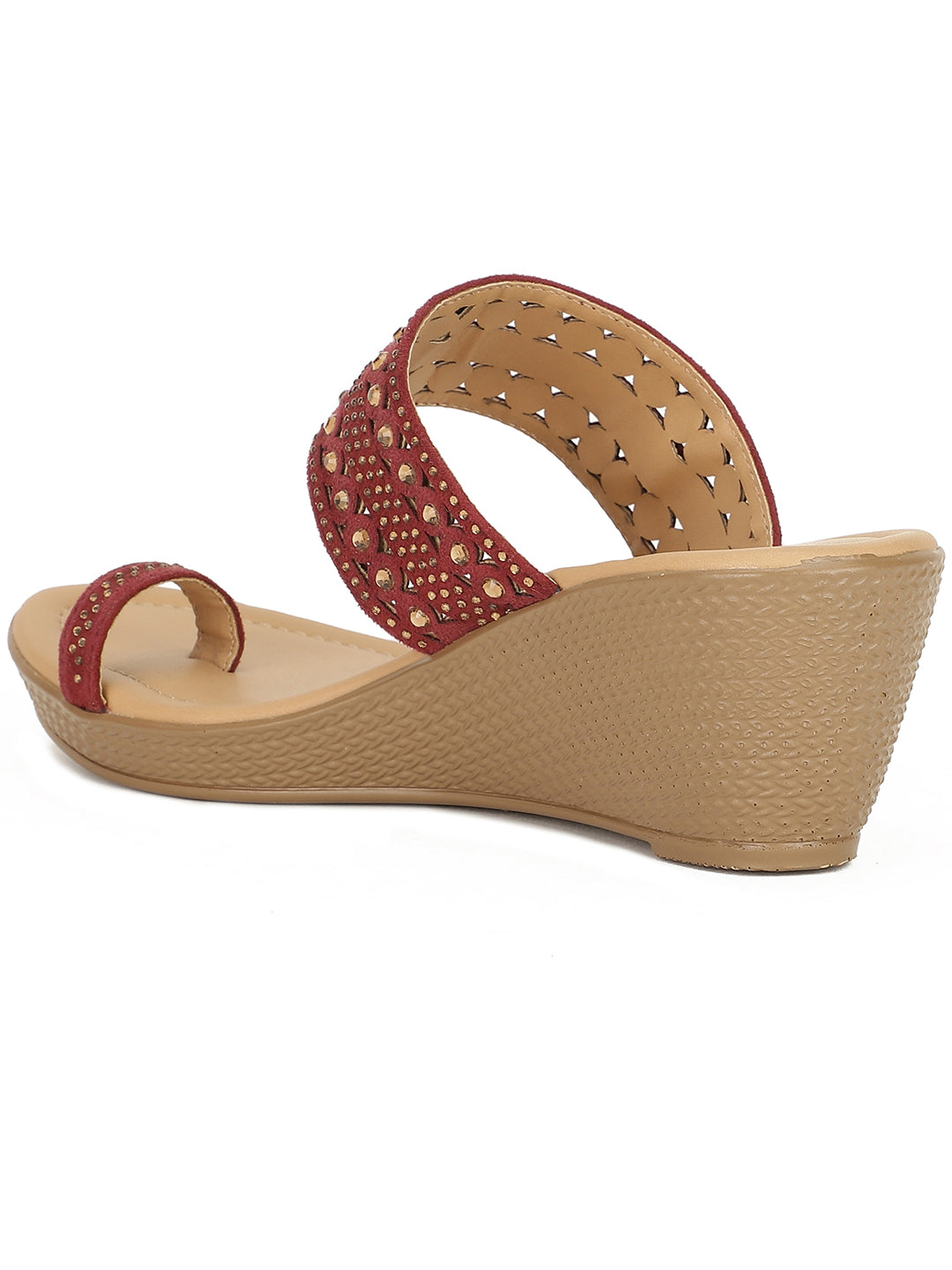 Bata Women Maroon Wedge Heel Toe Ring Sandal - Maroon - View 3