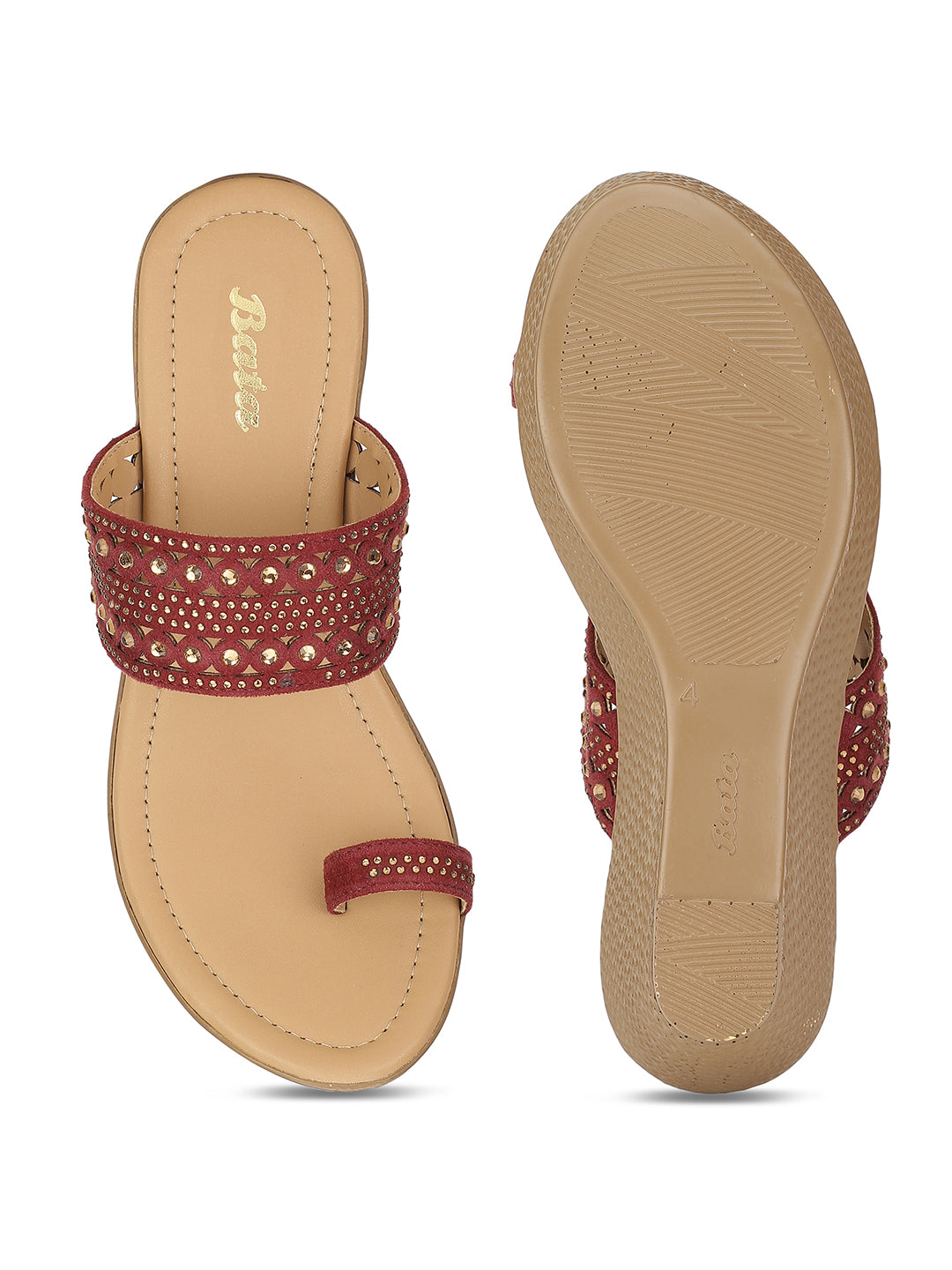 Bata Women Maroon Wedge Heel Toe Ring Sandal - Maroon - View 4