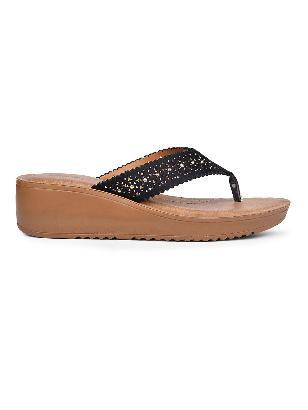 Bata Women Black Wedge Heel Thong Sandal - Black - View 2