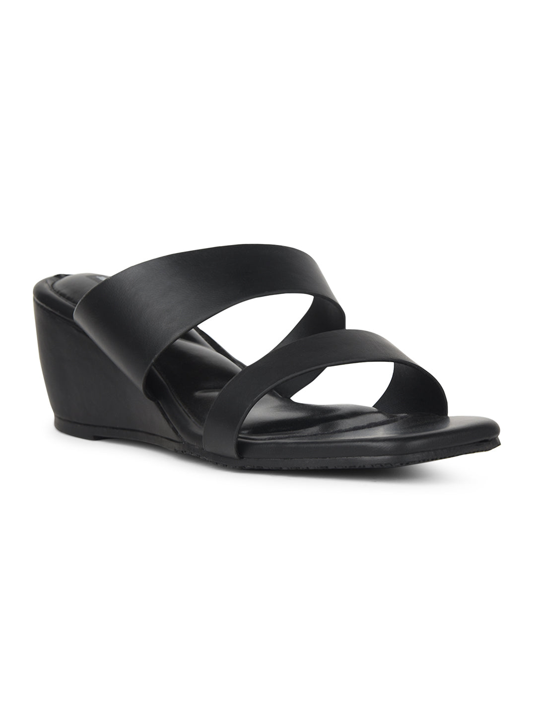 Bata Women Black Wedge Heel Mule Sandal - Black - View 1