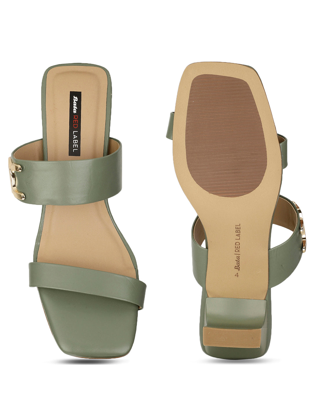 Bata Women's Olive Block Heel Mule Sandals - Olive