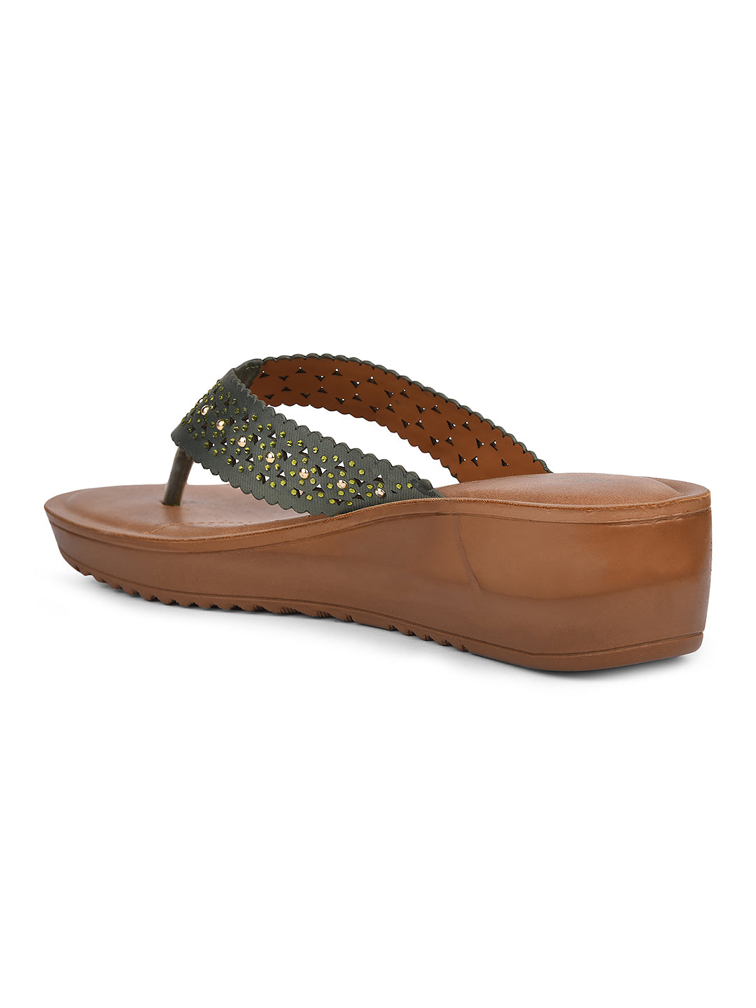 Bata Women Olive Wedge Heel Thong Sandal - Olive - View 3