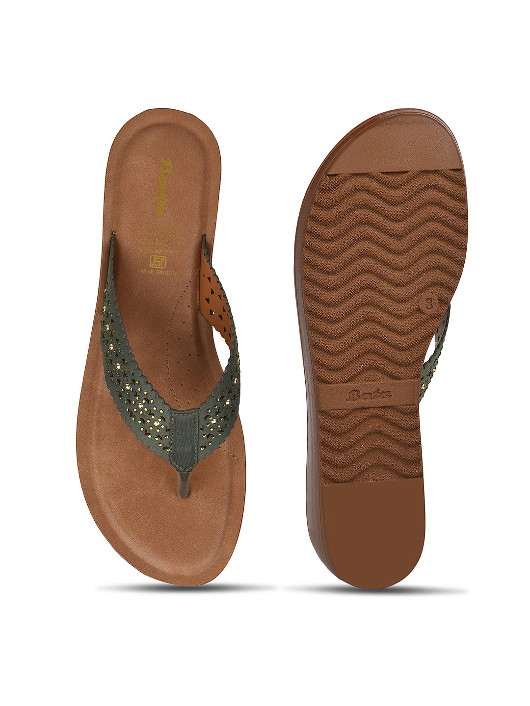 Bata Women Olive Wedge Heel Thong Sandal - Olive - View 4