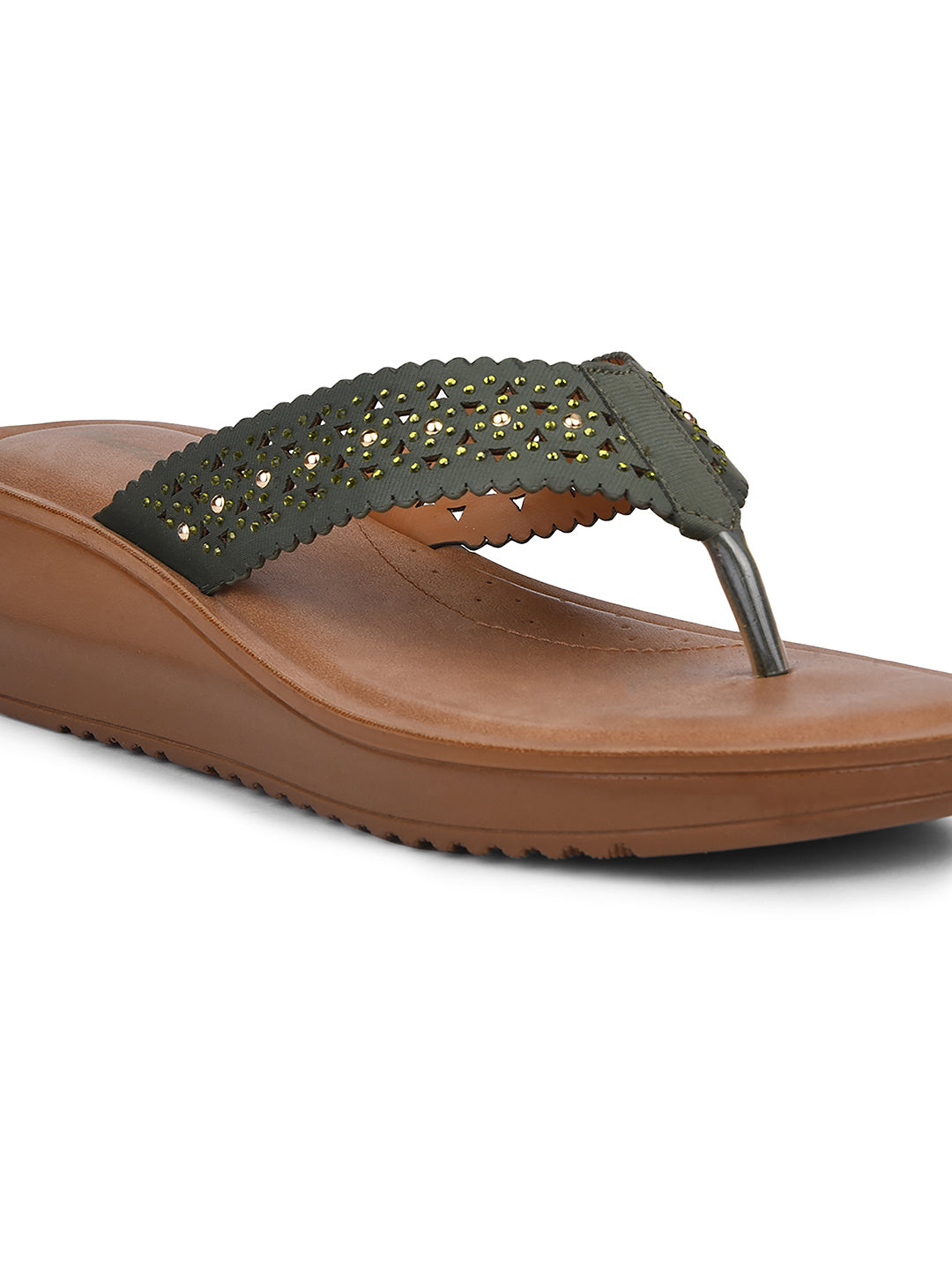 Bata Women Olive Wedge Heel Thong Sandal - Olive - View 5