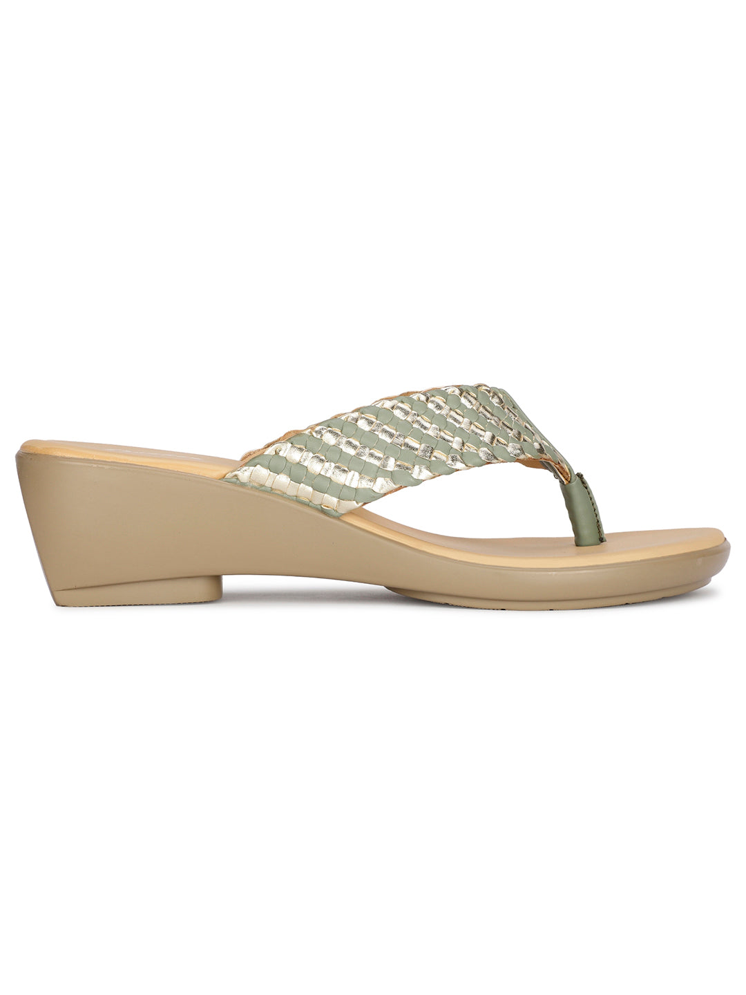 Bata Women Olive Wedge Heel Thong Sandal - Olive - View 2