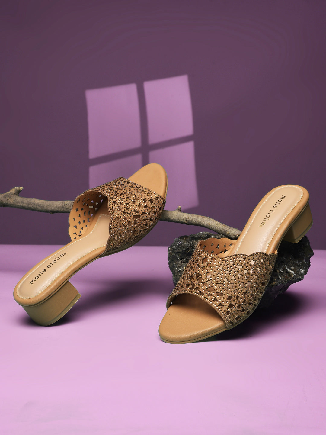 Marie Claire Women Beige Block Heel Mule Sandal - Beige - View 6