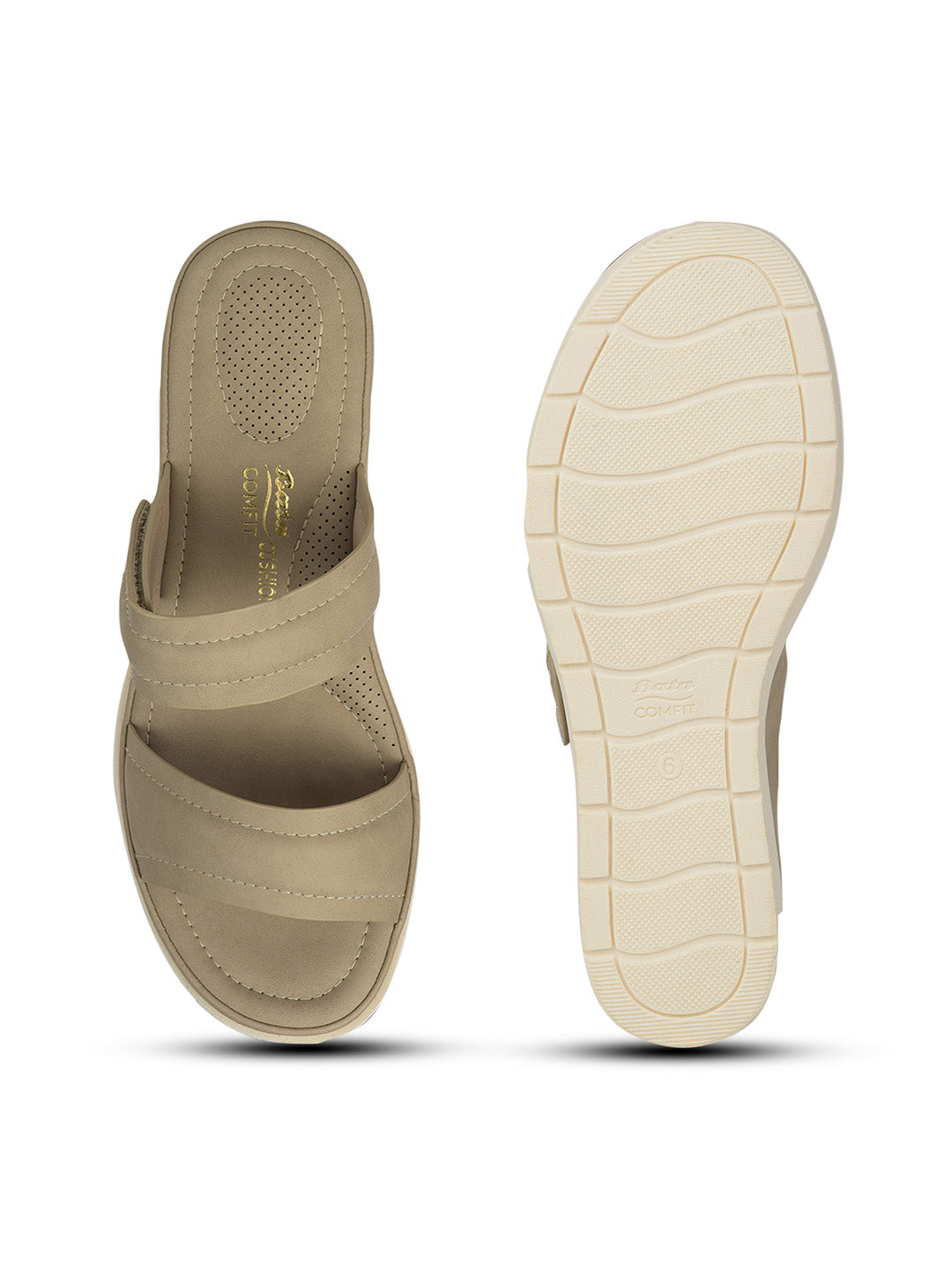 Bata Comfit Women Beige Wedge Heel Mule Sandal - Beige - View 4