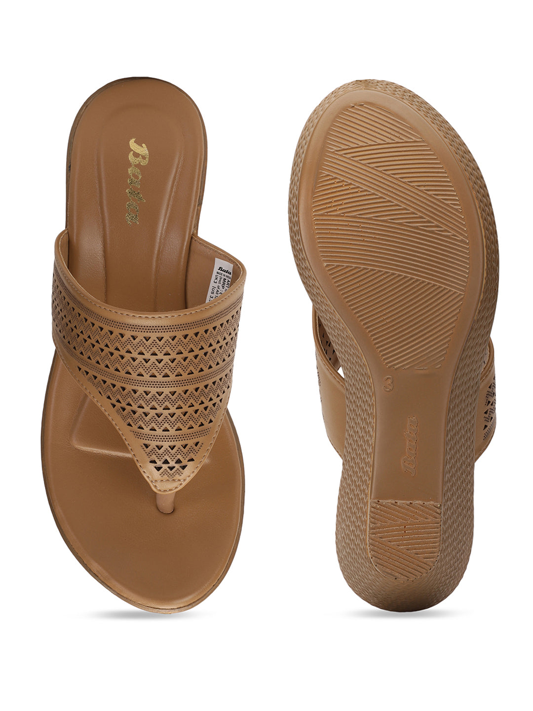 Bata Women's Gold Wedge Heel Thong Sandals - Gold