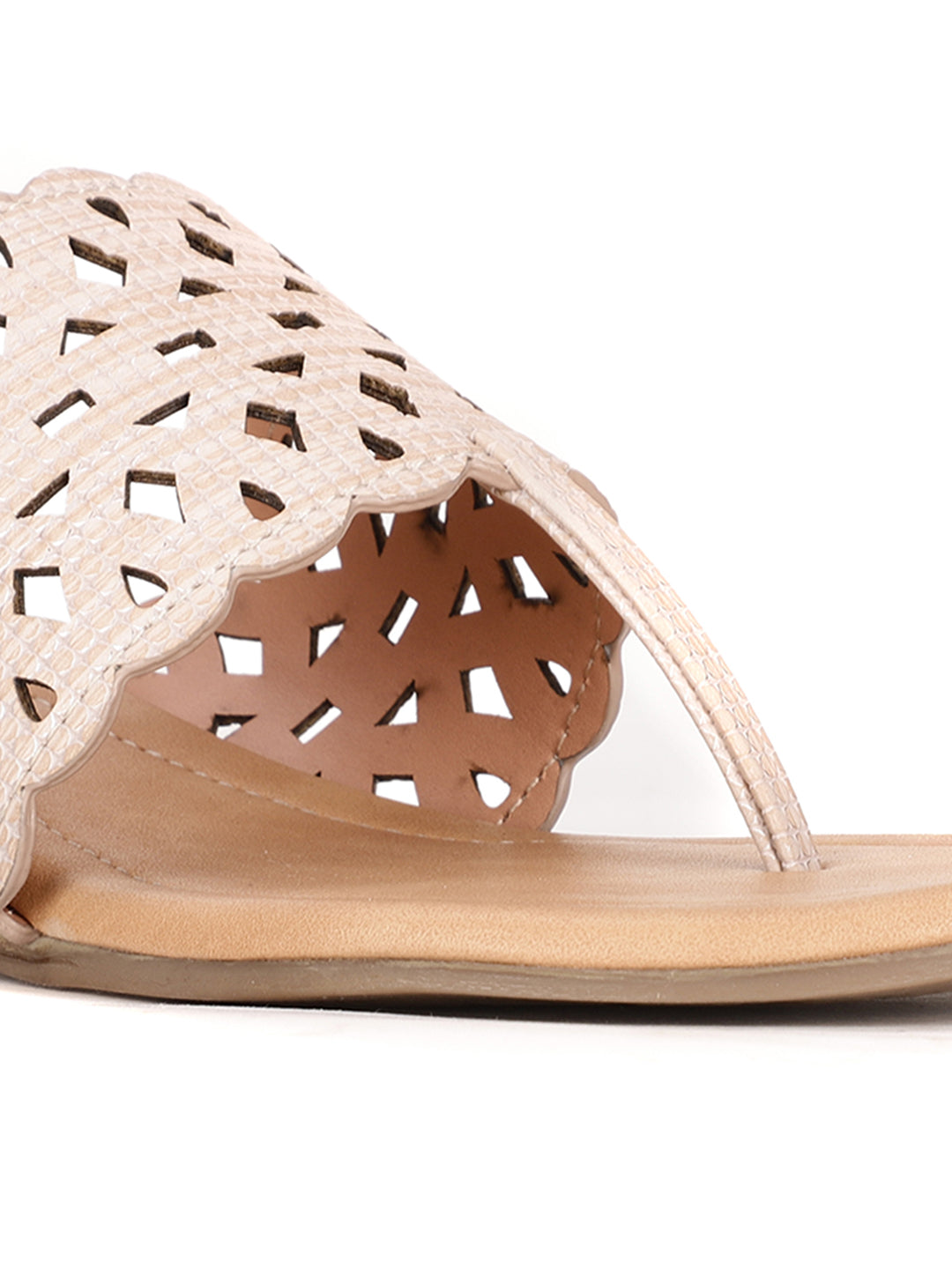 Bata Women's Beige T-Strap Wedge Heel Sandals - Beige