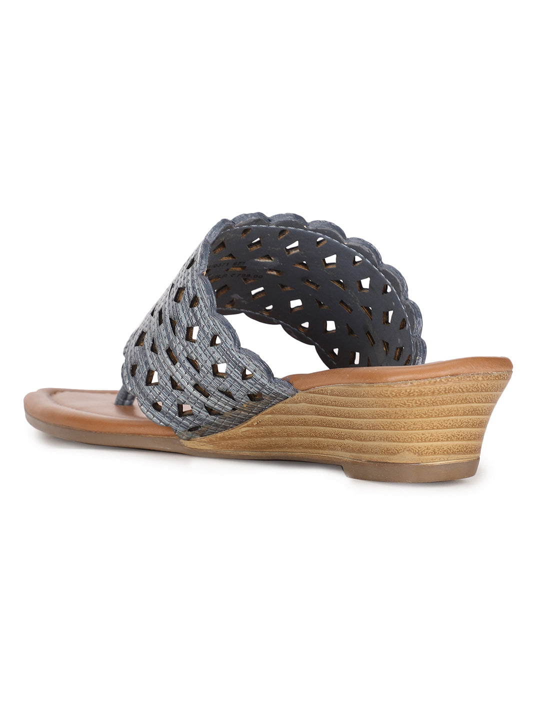 Bata Women's Blue T-Strap Wedge Heel Sandals - Blue