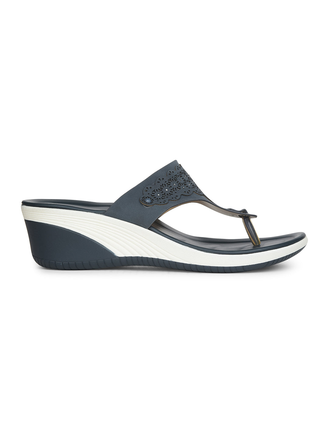 Bata Women Navy Blue Wedge Heel Thong Sandal - Navy Blue - View 2