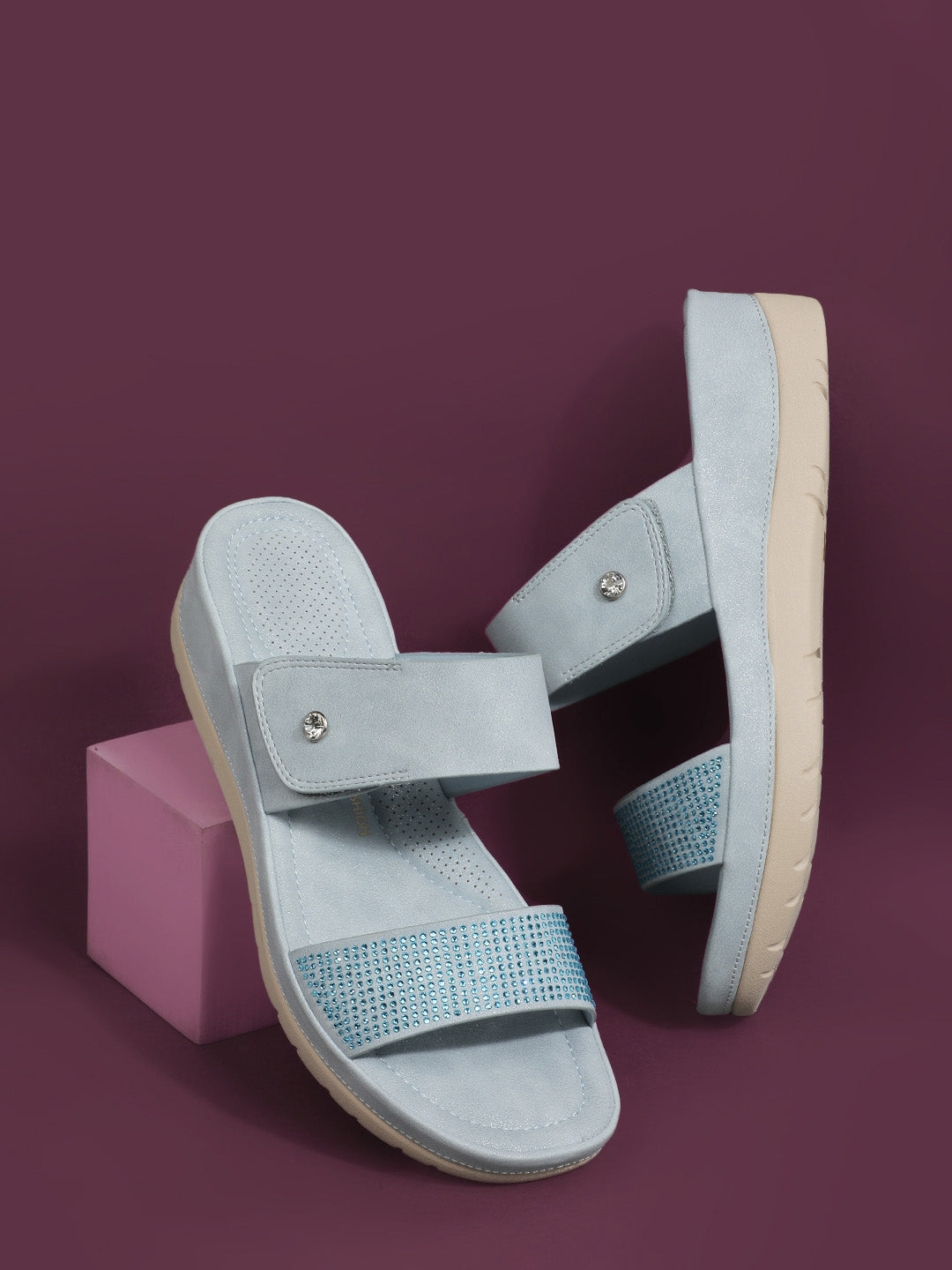 Bata Comfit Women Light Blue Wedge Heel Mule Sandal - Light Blue - View 6