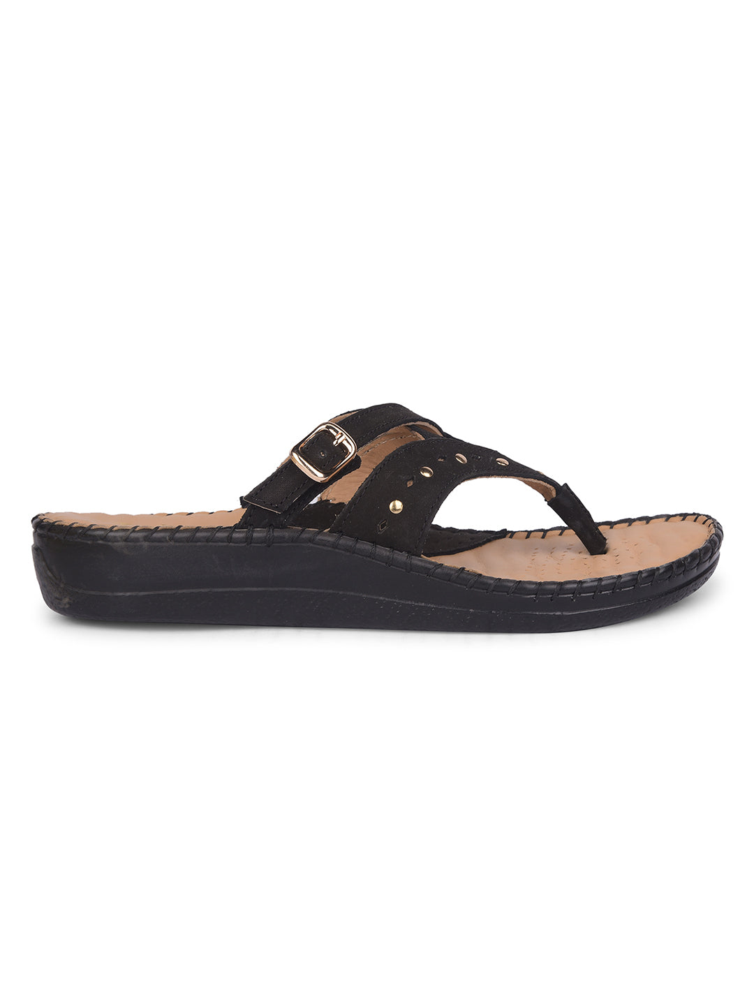 Scholl Women Black Wedge Heel Thong Sandal - Black - View 2