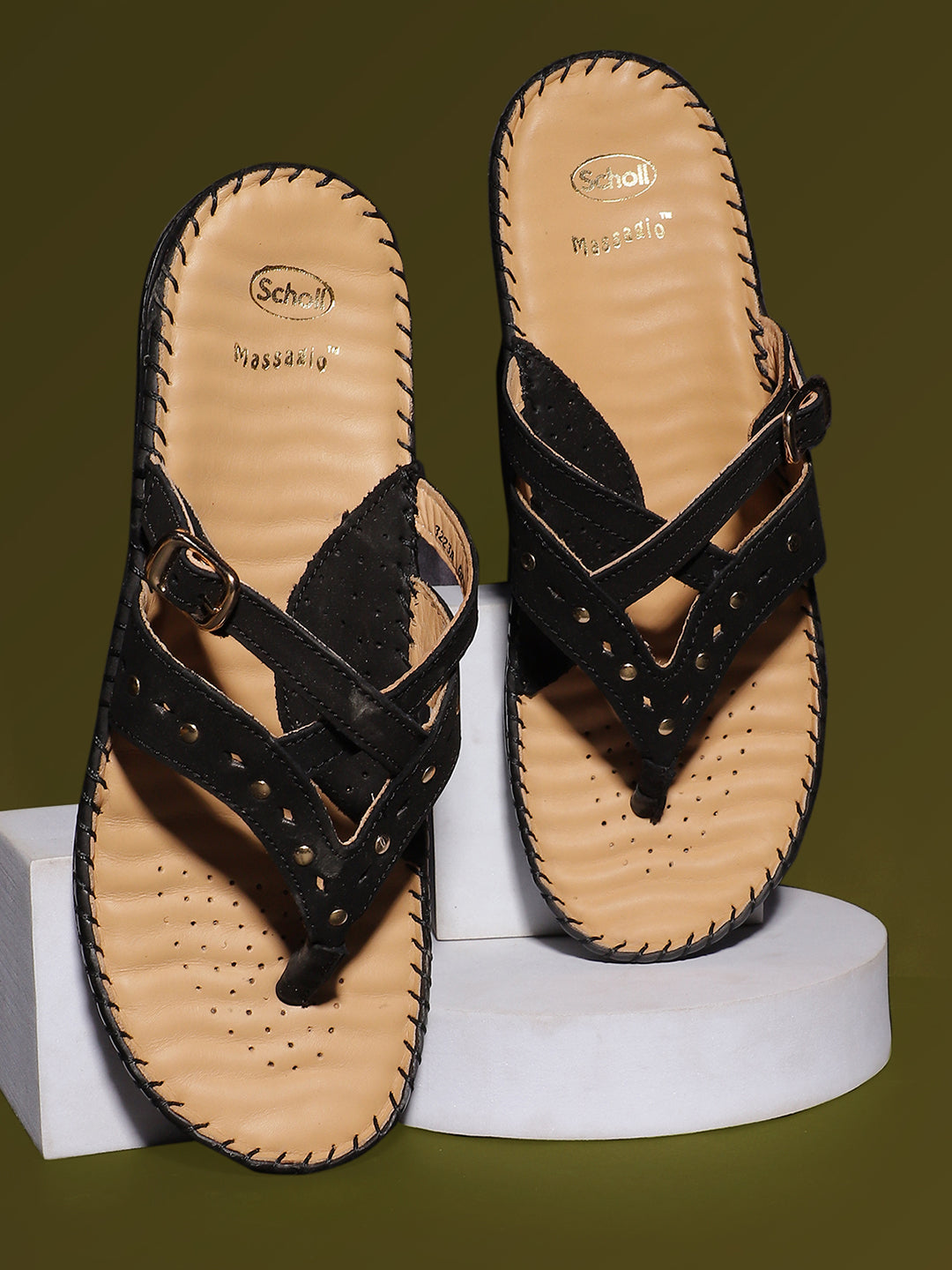 Scholl Women Black Wedge Heel Thong Sandal - Black - View 6