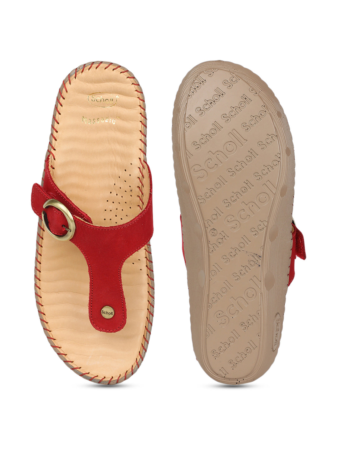 Scholl Women Red Wedge Heel Thong Sandal - Red - View 4