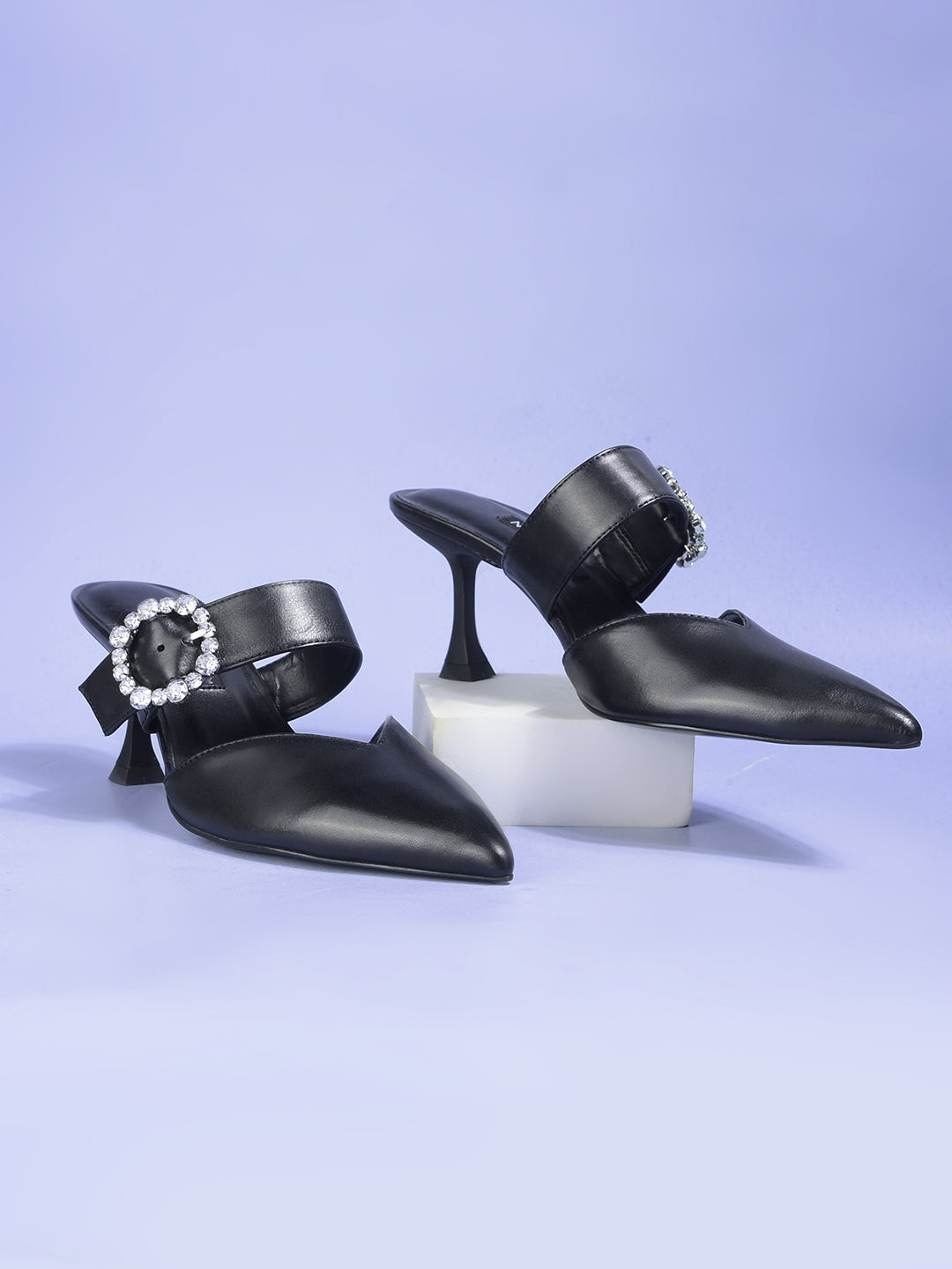 Nine West Women Pointed-Toe Kitten Heel Mule Sandal - Black - View 6