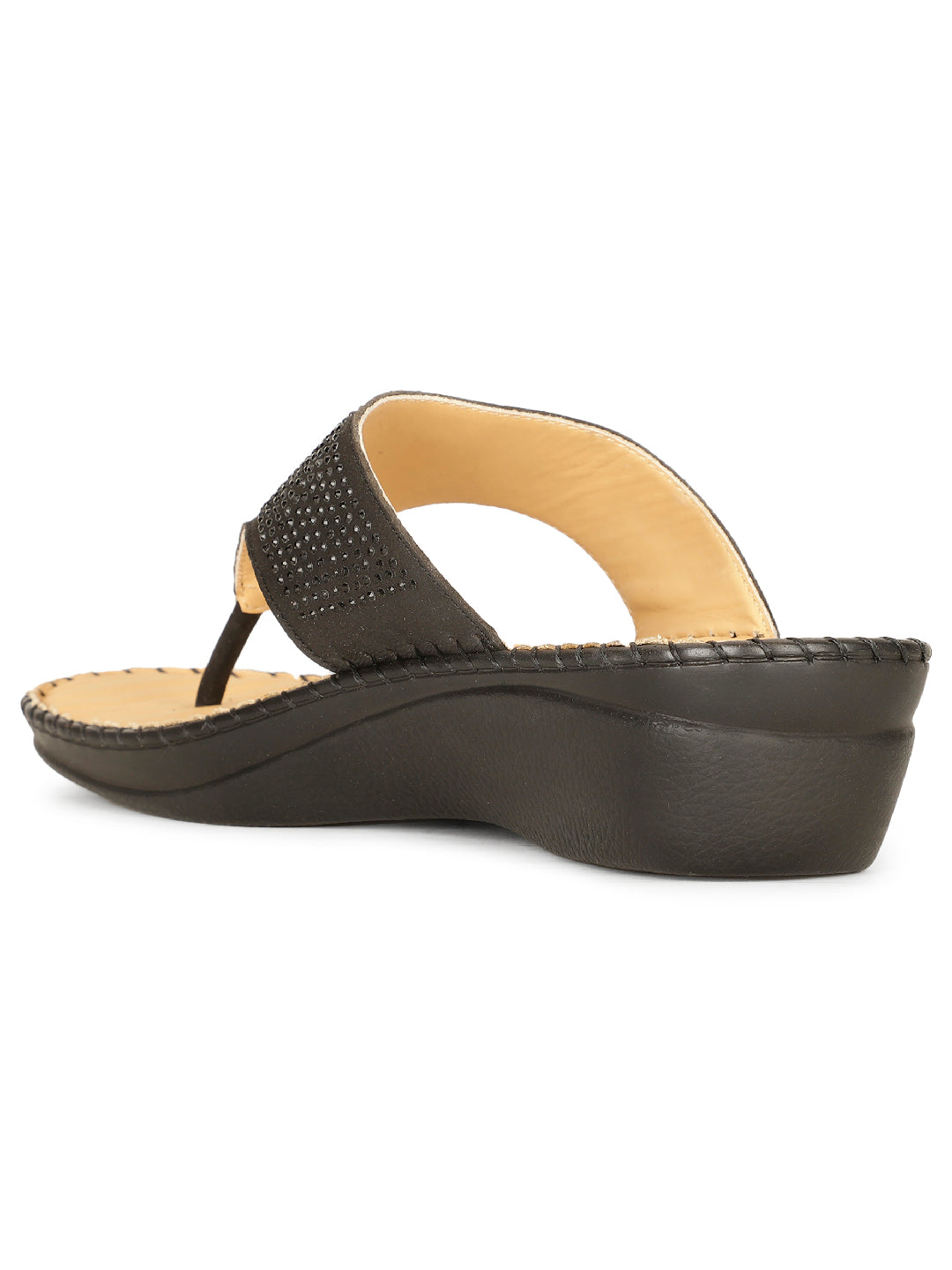 Scholl Women Black Wedge Heel Thong Sandal - Black - View 3