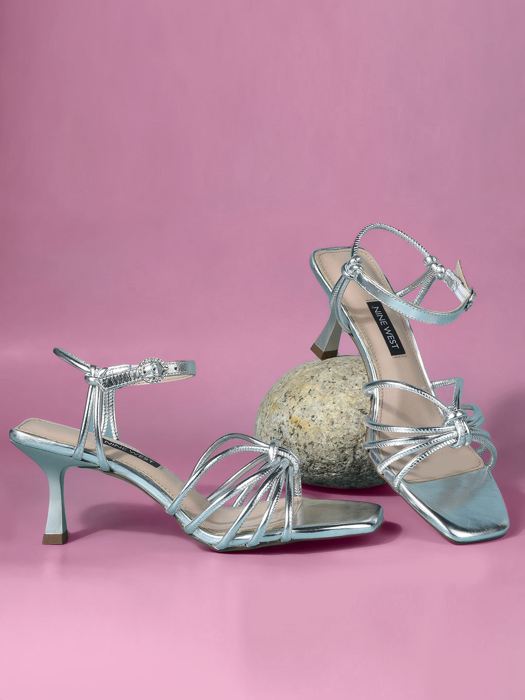 Nine West Women Ankle-Strap Kitten Heel Sandal - Silver - View 6