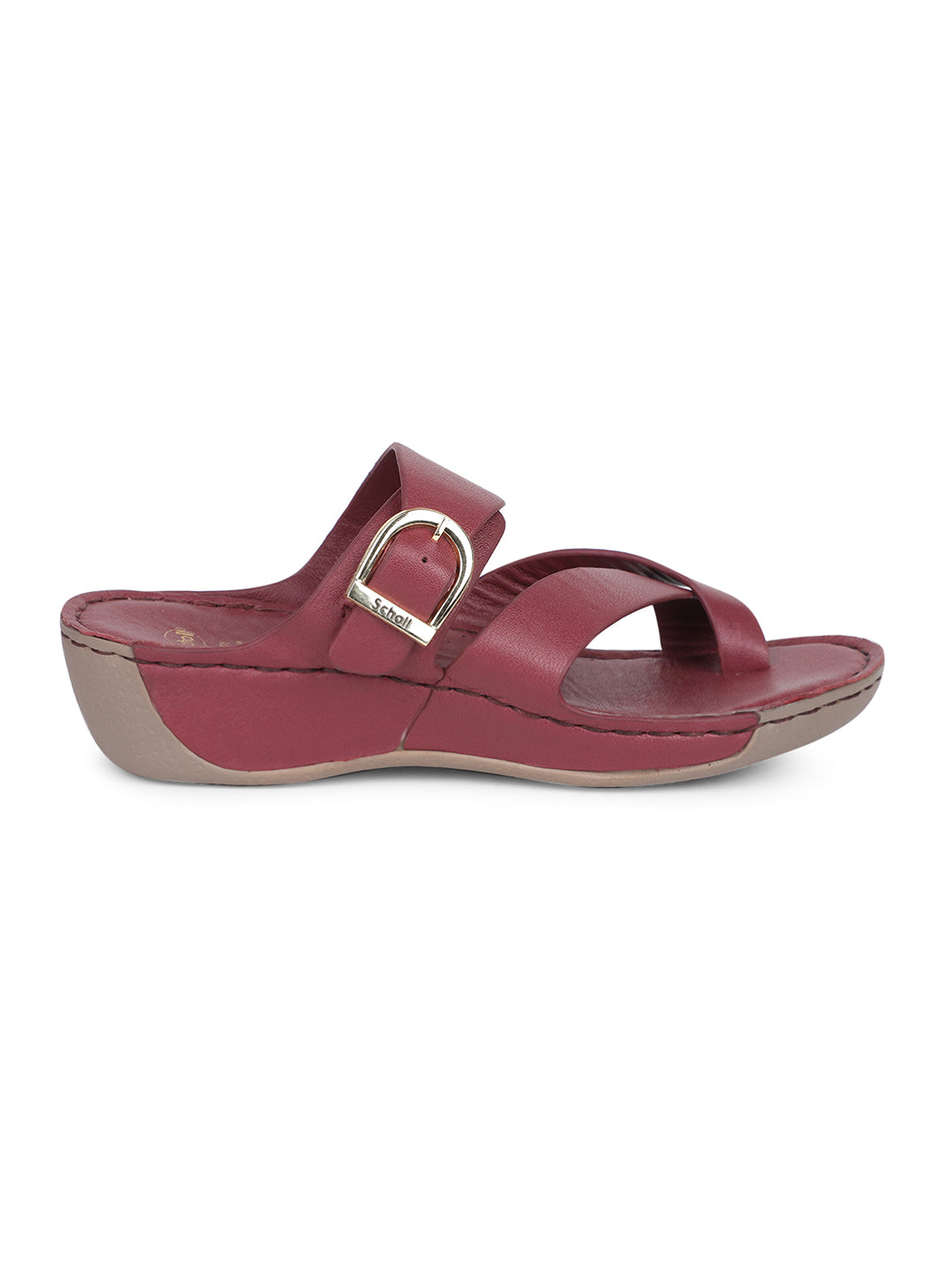 Scholl Women Red Wedge Heel Toe Ring Sandal - Red - View 2