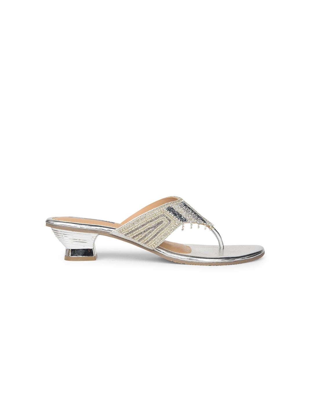 Bata Women Silver Block Heel Thong Sandal - Silver - View 2